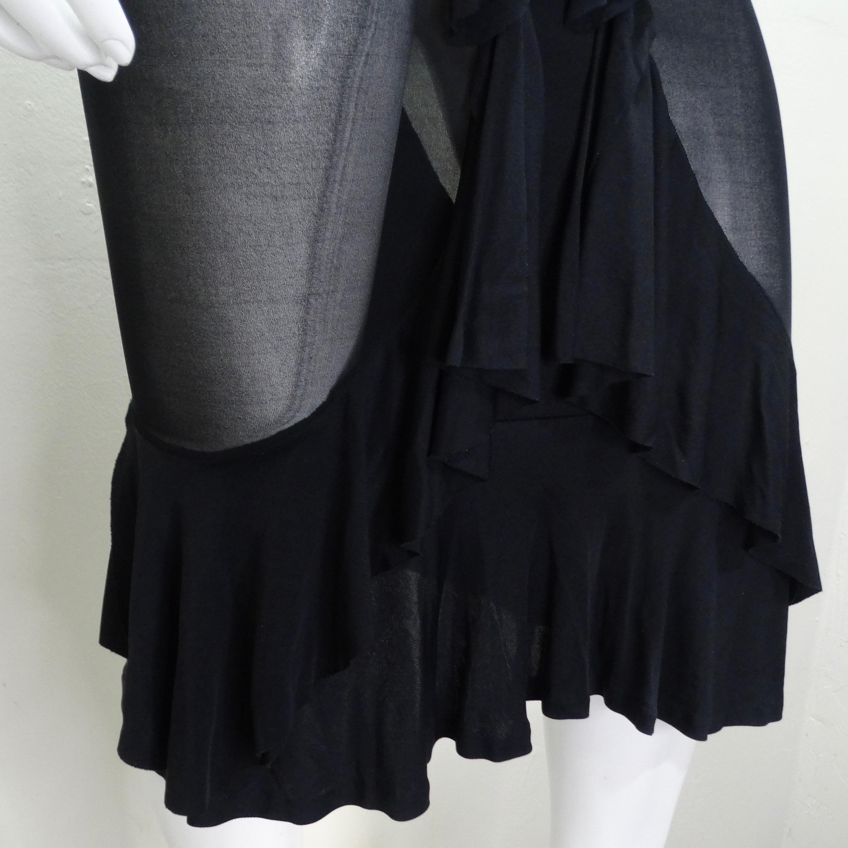 Tom Ford for Yves Saint Laurent Black Ruffled Sheer Midi Skirt In Good Condition For Sale In Scottsdale, AZ