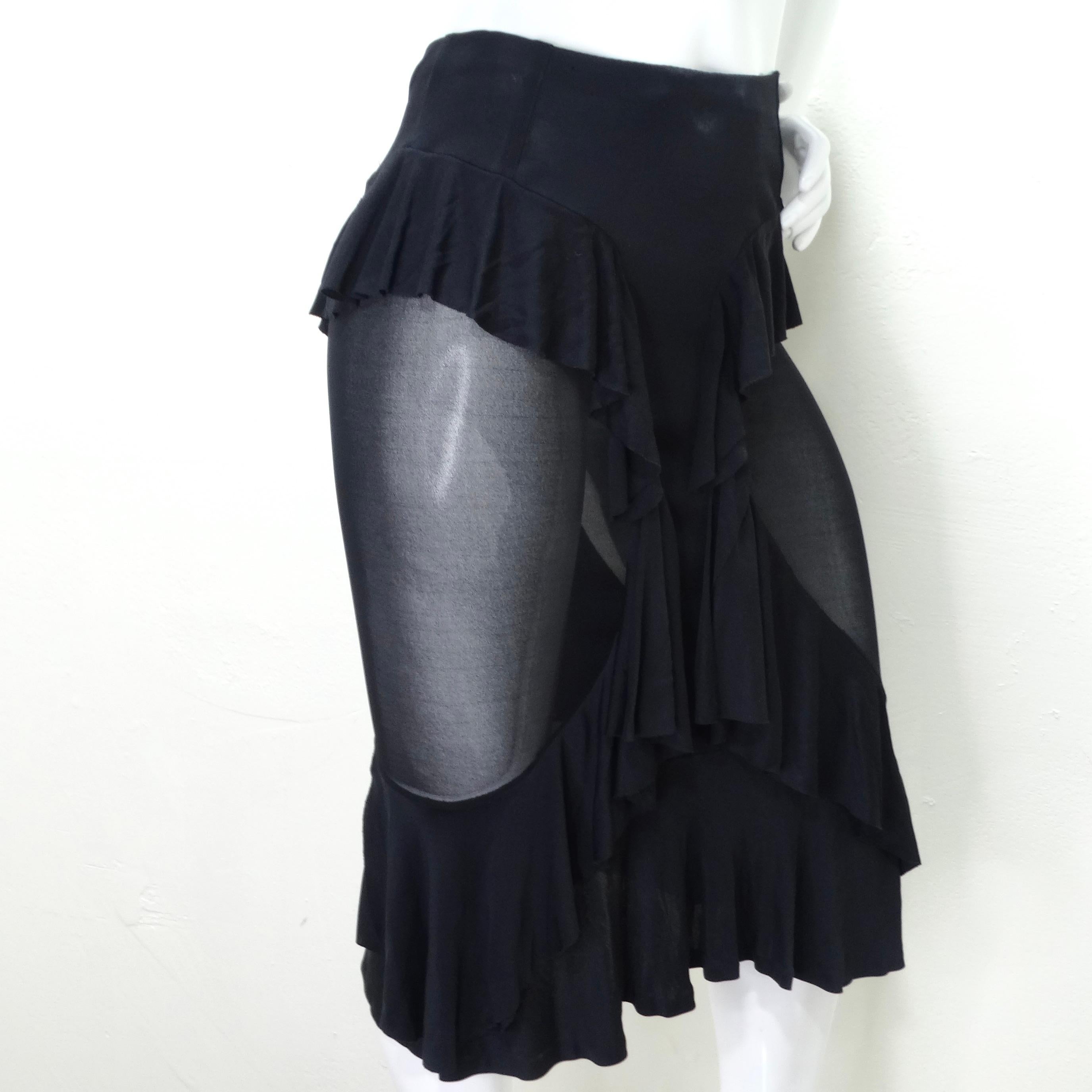 Women's or Men's Tom Ford for Yves Saint Laurent Black Ruffled Sheer Midi Skirt For Sale