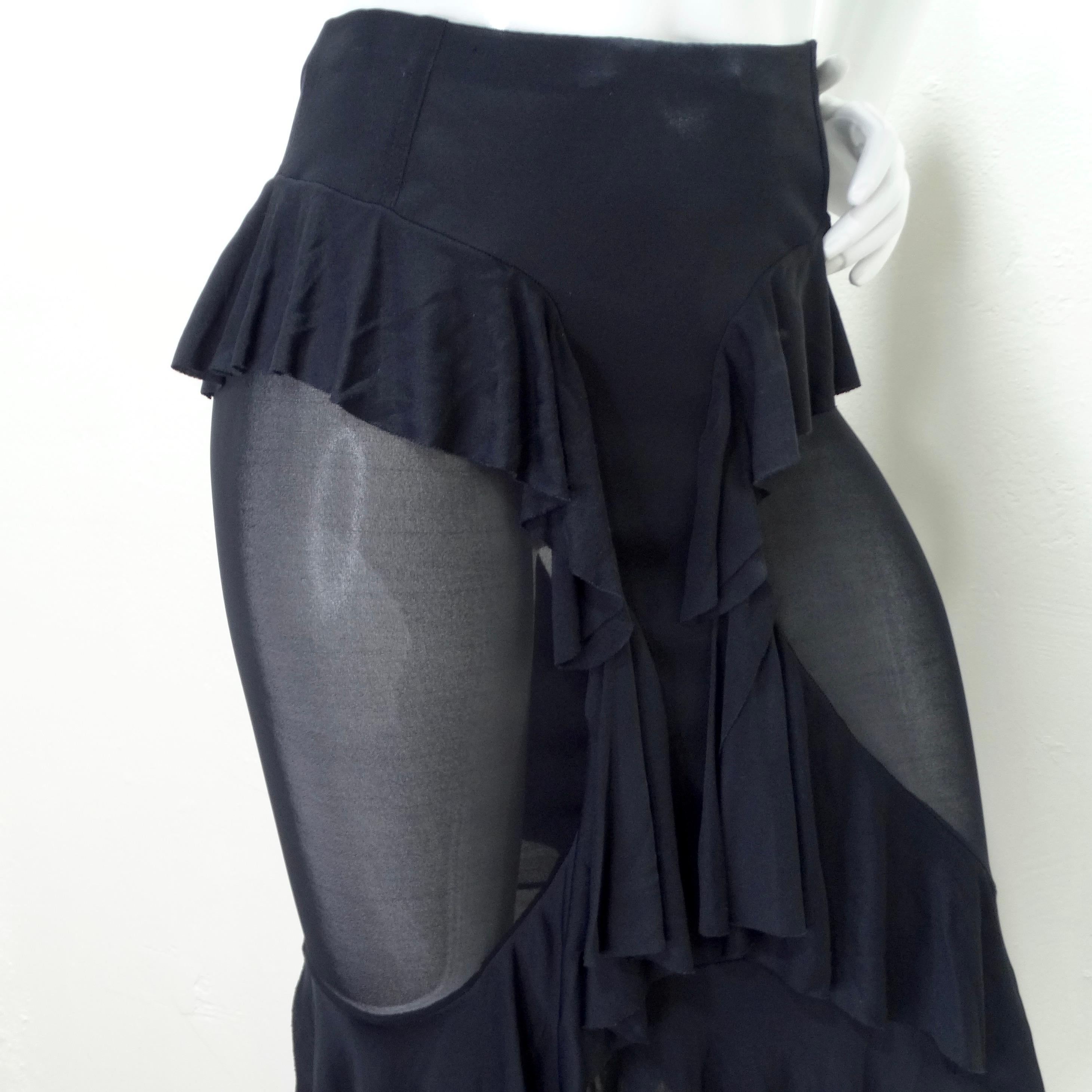 Tom Ford for Yves Saint Laurent Black Ruffled Sheer Midi Skirt For Sale 1