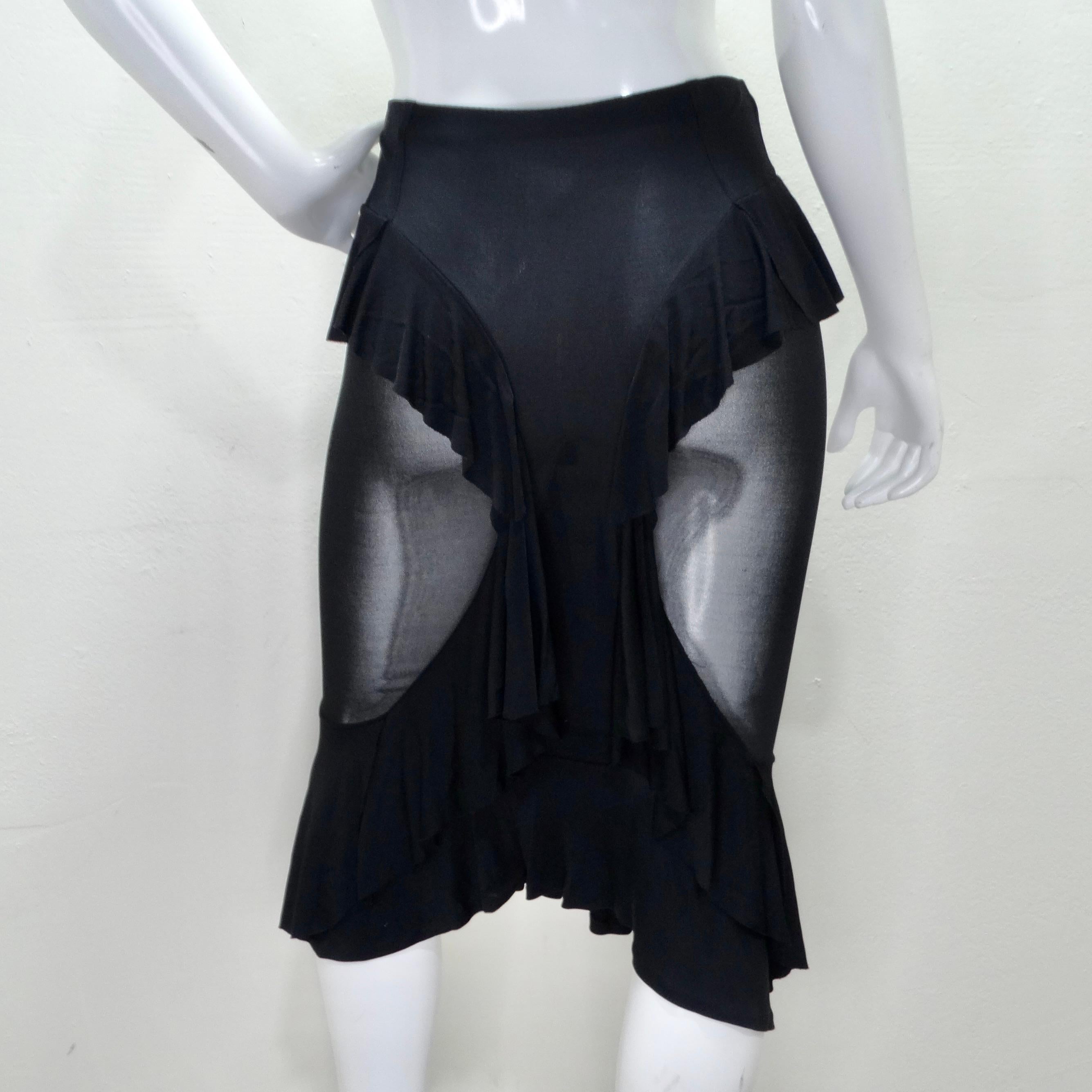 Tom Ford for Yves Saint Laurent Black Ruffled Sheer Midi Skirt For Sale 2