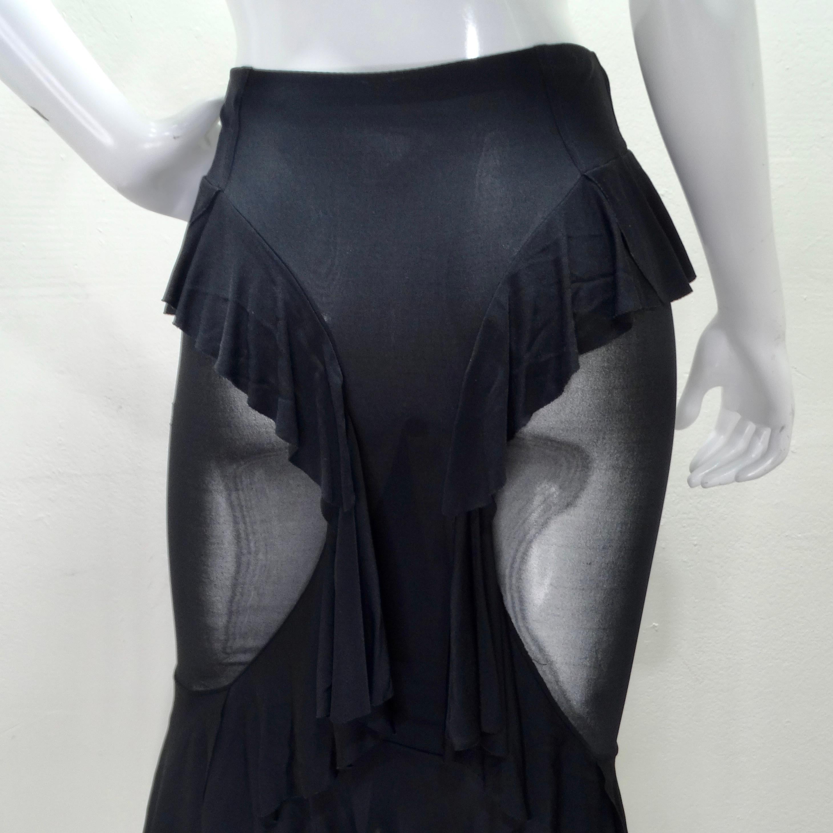 Tom Ford for Yves Saint Laurent Black Ruffled Sheer Midi Skirt For Sale 3