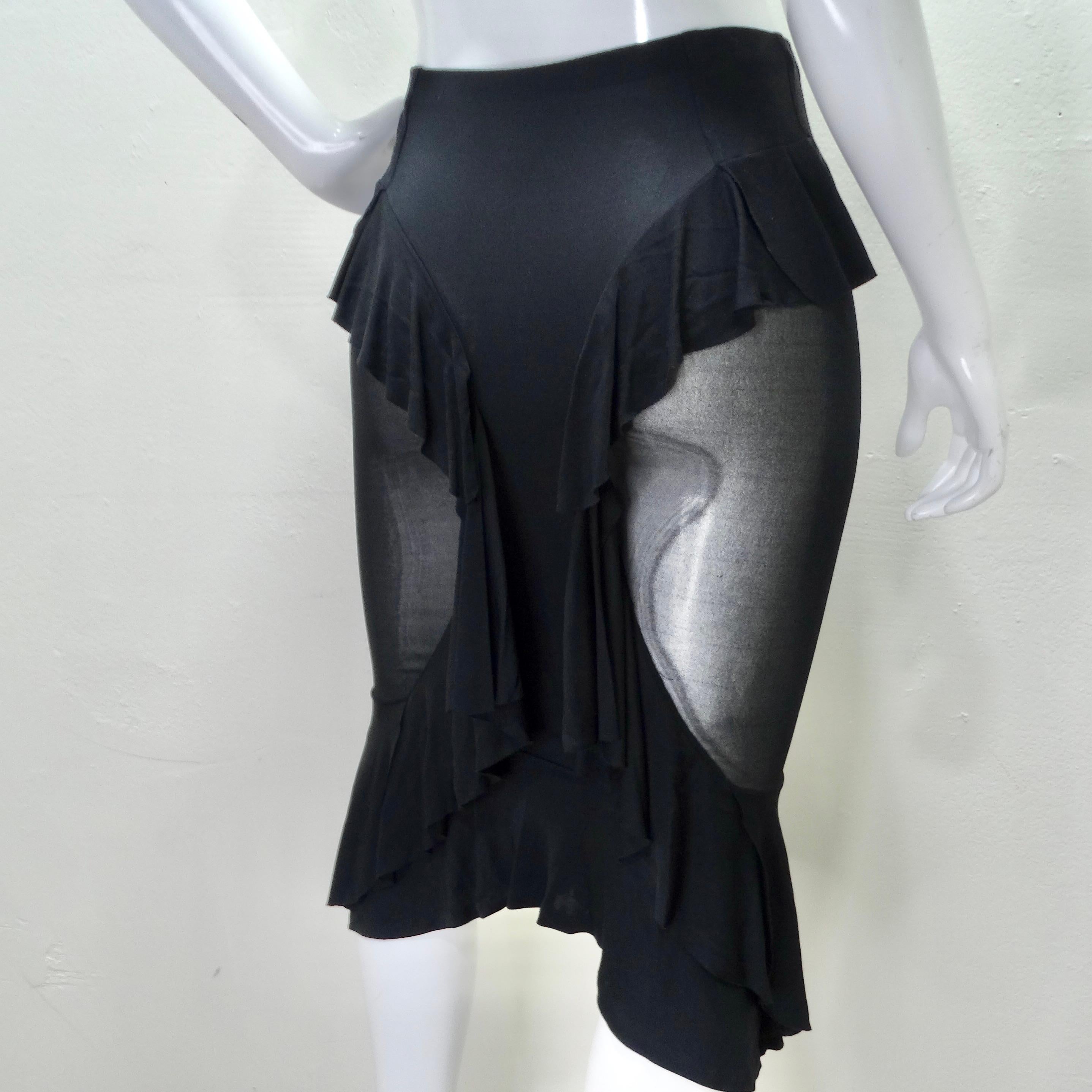 Tom Ford for Yves Saint Laurent Black Ruffled Sheer Midi Skirt For Sale 4