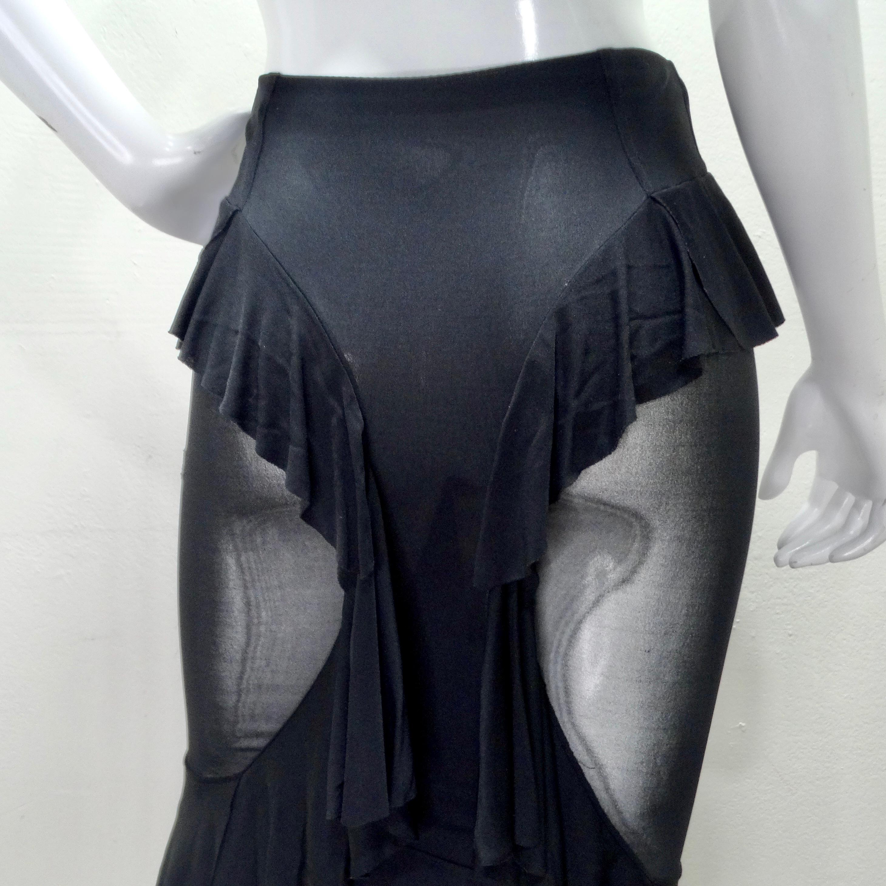 Tom Ford for Yves Saint Laurent Black Ruffled Sheer Midi Skirt For Sale 5