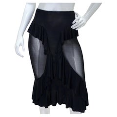 Vintage Tom Ford for Yves Saint Laurent Black Ruffled Sheer Midi Skirt