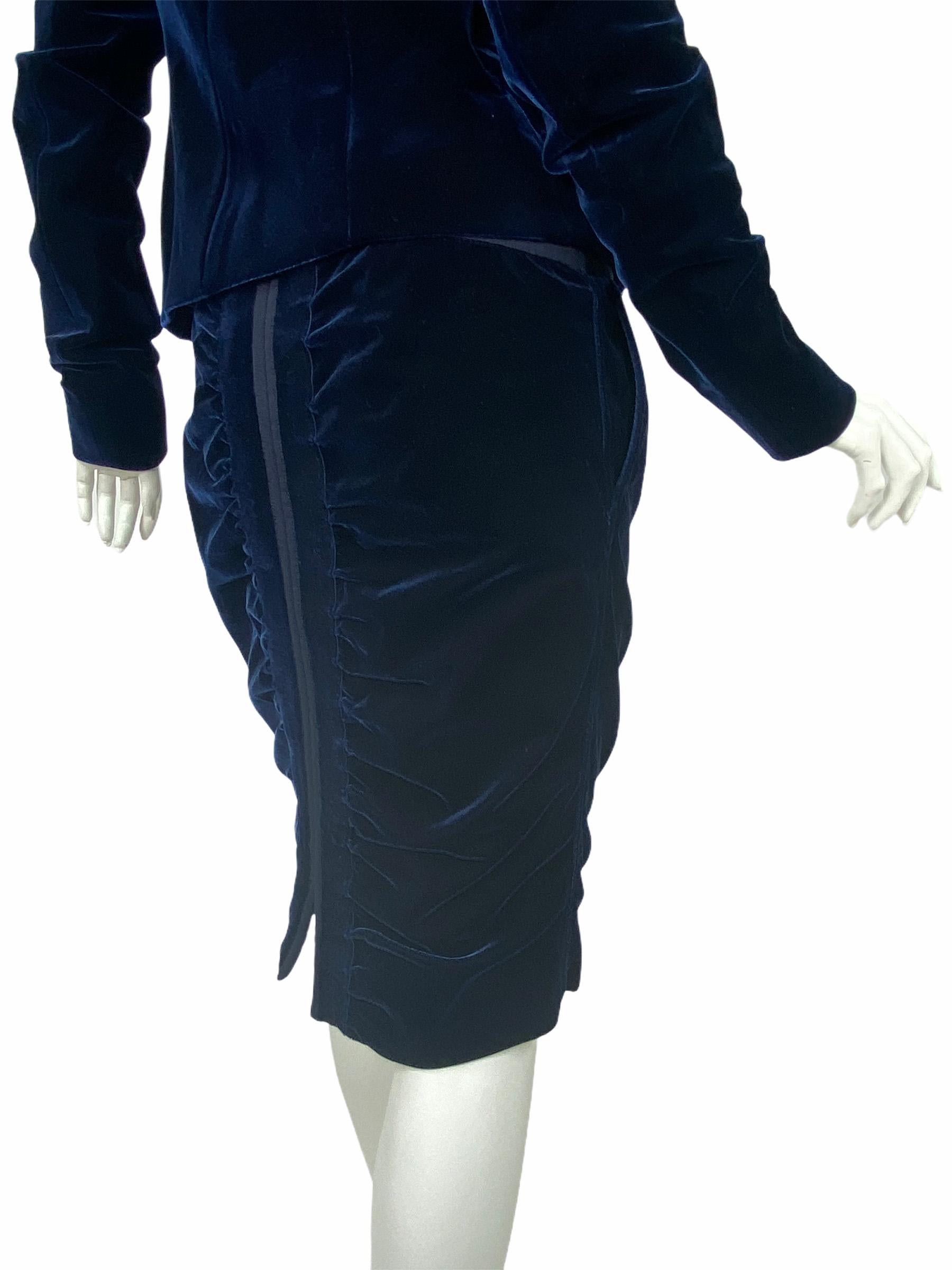 Women's 2002 Vintage TOM FORD for YVES SAINT LAURENT Navy Blue Velvet Suit