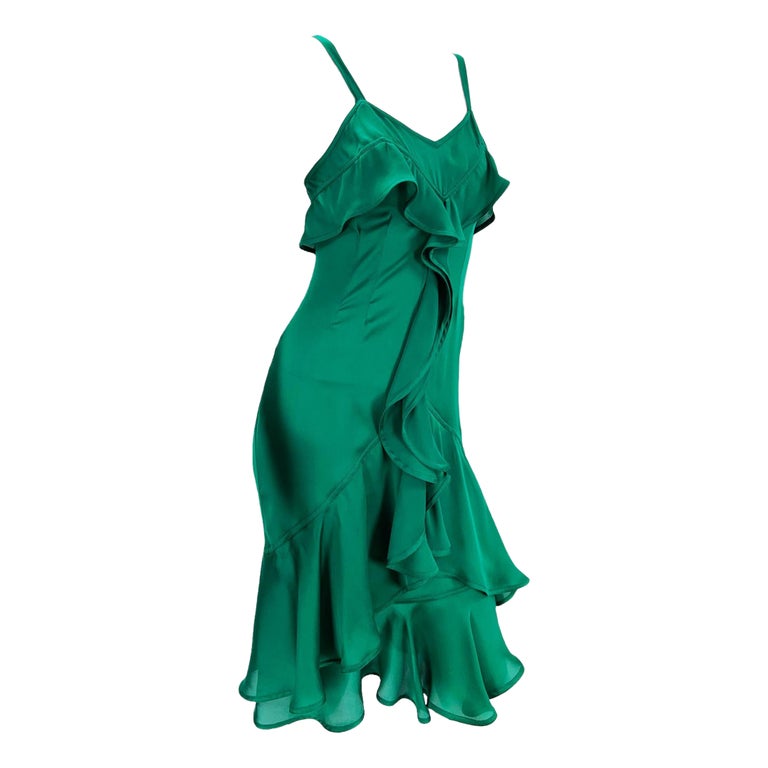 slim fit dress slacks Tom Ford Green Silk Crepon Maxi Dress
