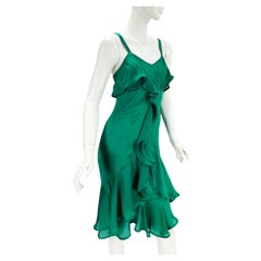 Tom Ford for Yves Saint Laurent Campaign FW 2003 Silk Green Ruffle Dress  Fr 36