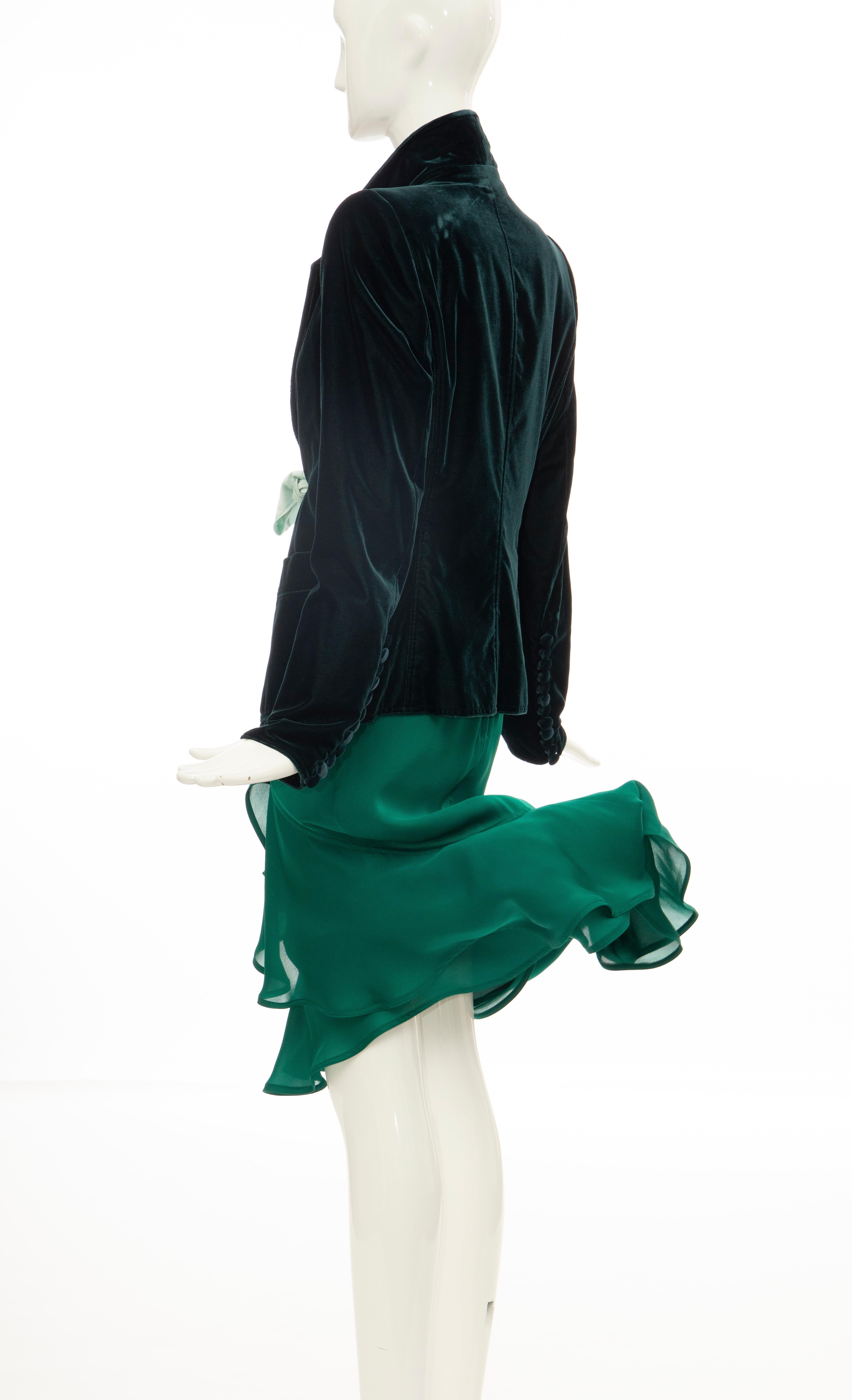 Tom Ford for Yves Saint Laurent Emerald Green Velvet Silk Dress Suit,  Fall 2003 3