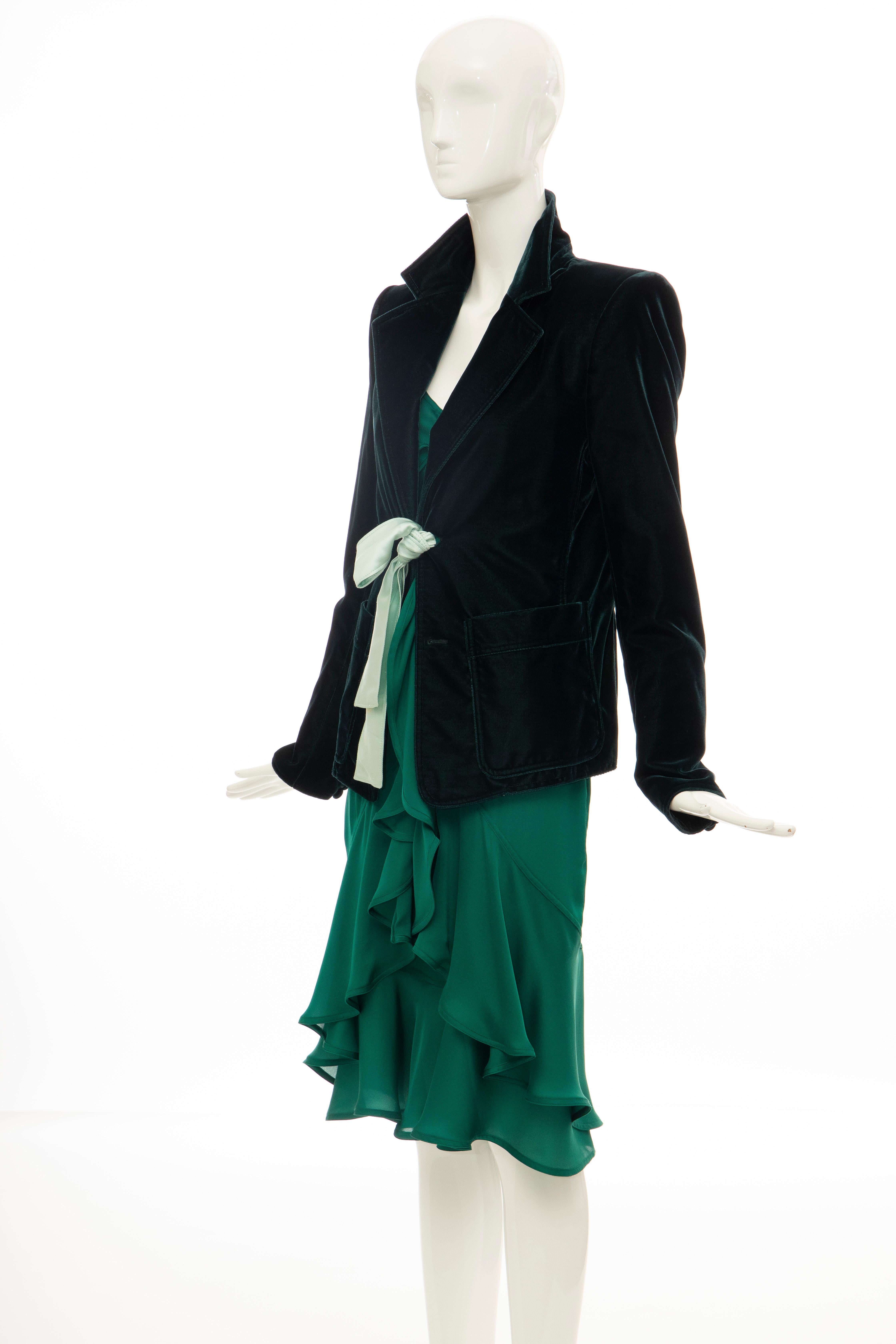 Tom Ford for Yves Saint Laurent Emerald Green Velvet Silk Dress Suit,  Fall 2003 4