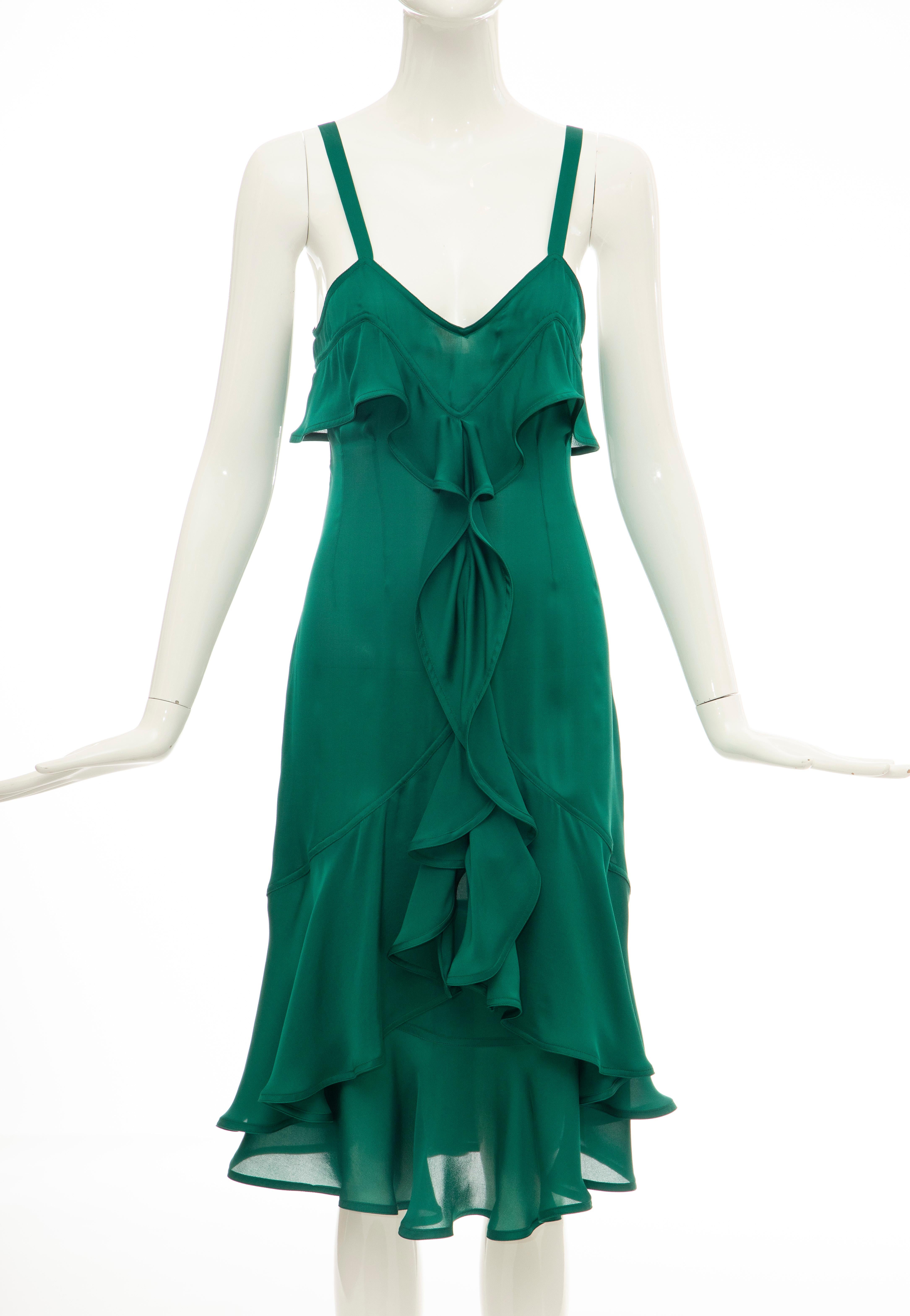 Tom Ford for Yves Saint Laurent Emerald Green Velvet Silk Dress Suit,  Fall 2003 8