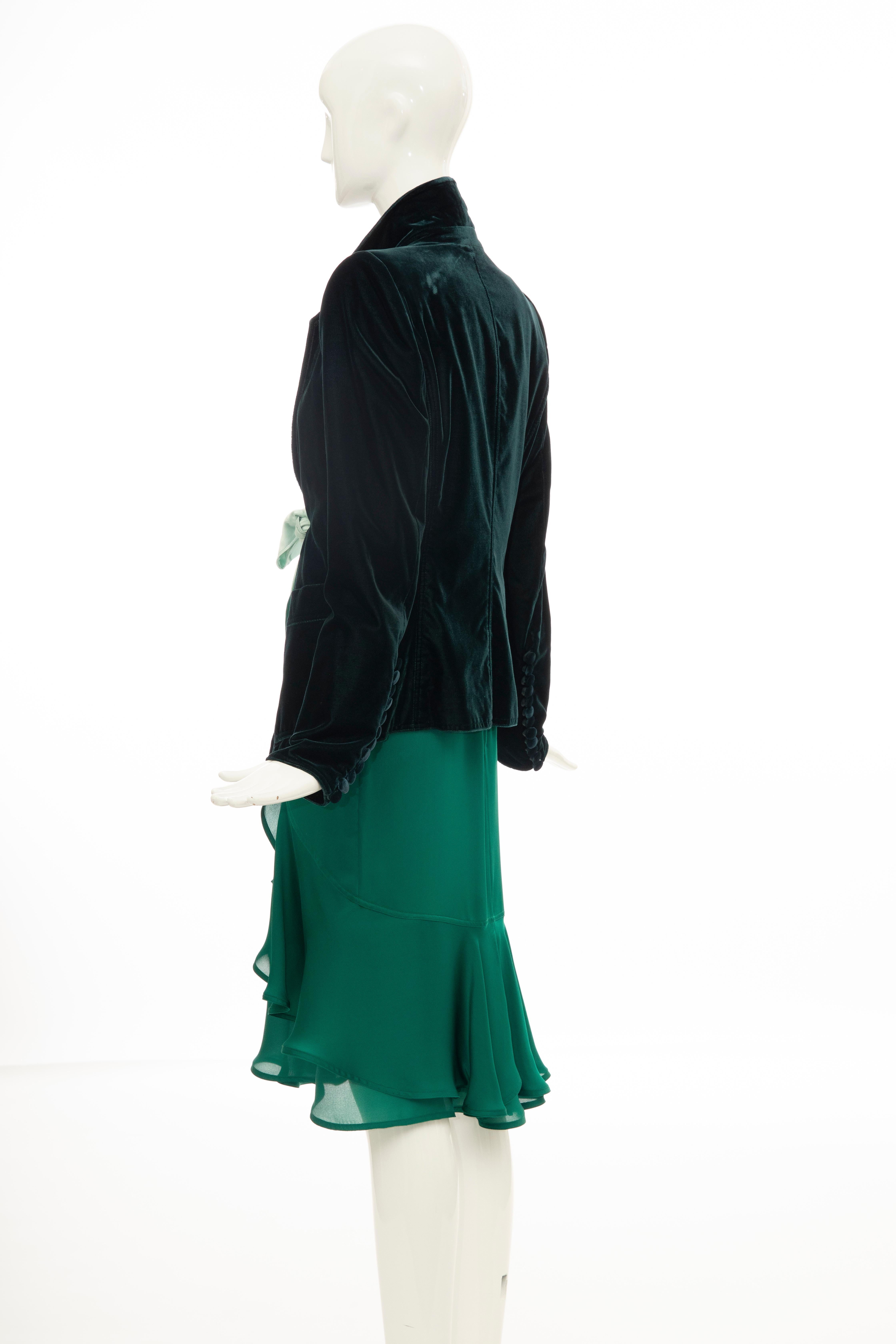 Tom Ford for Yves Saint Laurent Emerald Green Velvet Silk Dress Suit,  Fall 2003 1