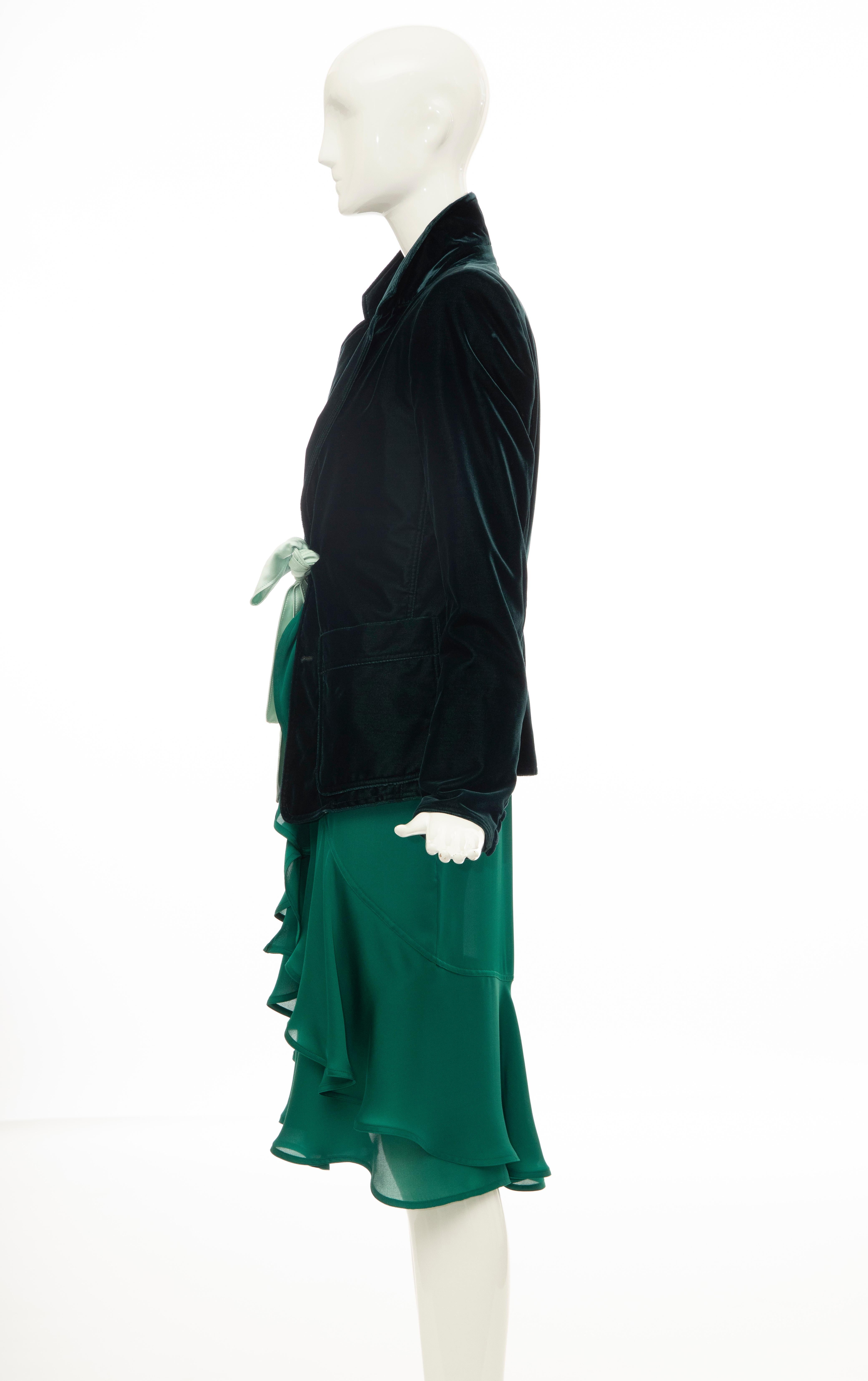Tom Ford for Yves Saint Laurent Emerald Green Velvet Silk Dress Suit,  Fall 2003 2