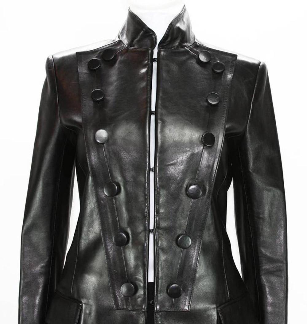Nero Tom Ford for Yves Saint Laurent A/I 2001 Giacca militare in pelle It 40 - US 4 in vendita