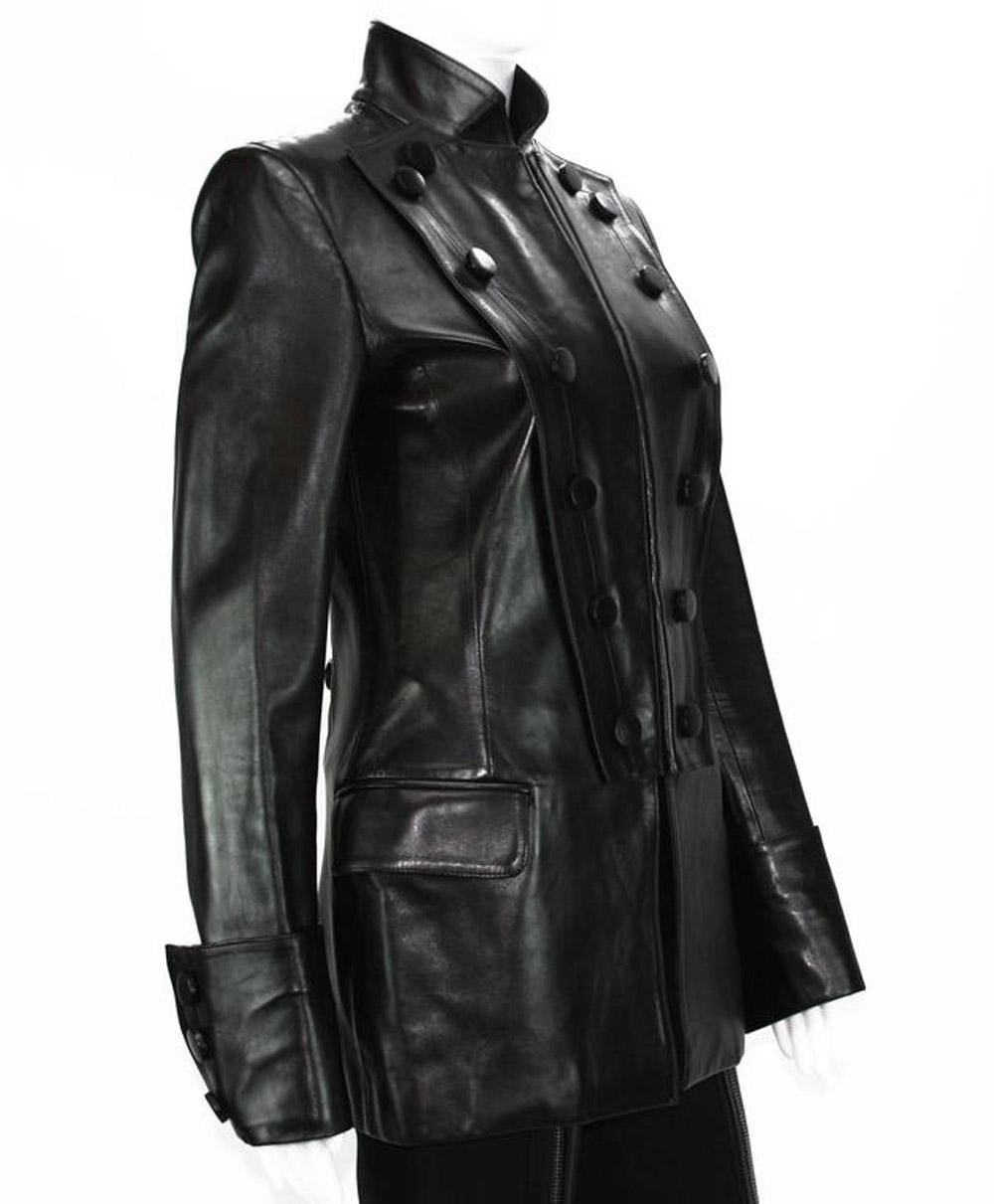 Tom Ford for Yves Saint Laurent A/I 2001 Giacca militare in pelle It 40 - US 4 In condizioni ottime in vendita a Montgomery, TX