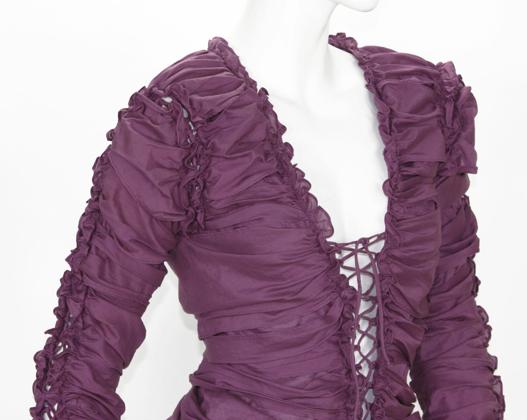 TOM FORD for YVES SAINT LAURENT F/W 2001 Plum Lace-Up Top Blouse Fr 40 - US 6/8 2