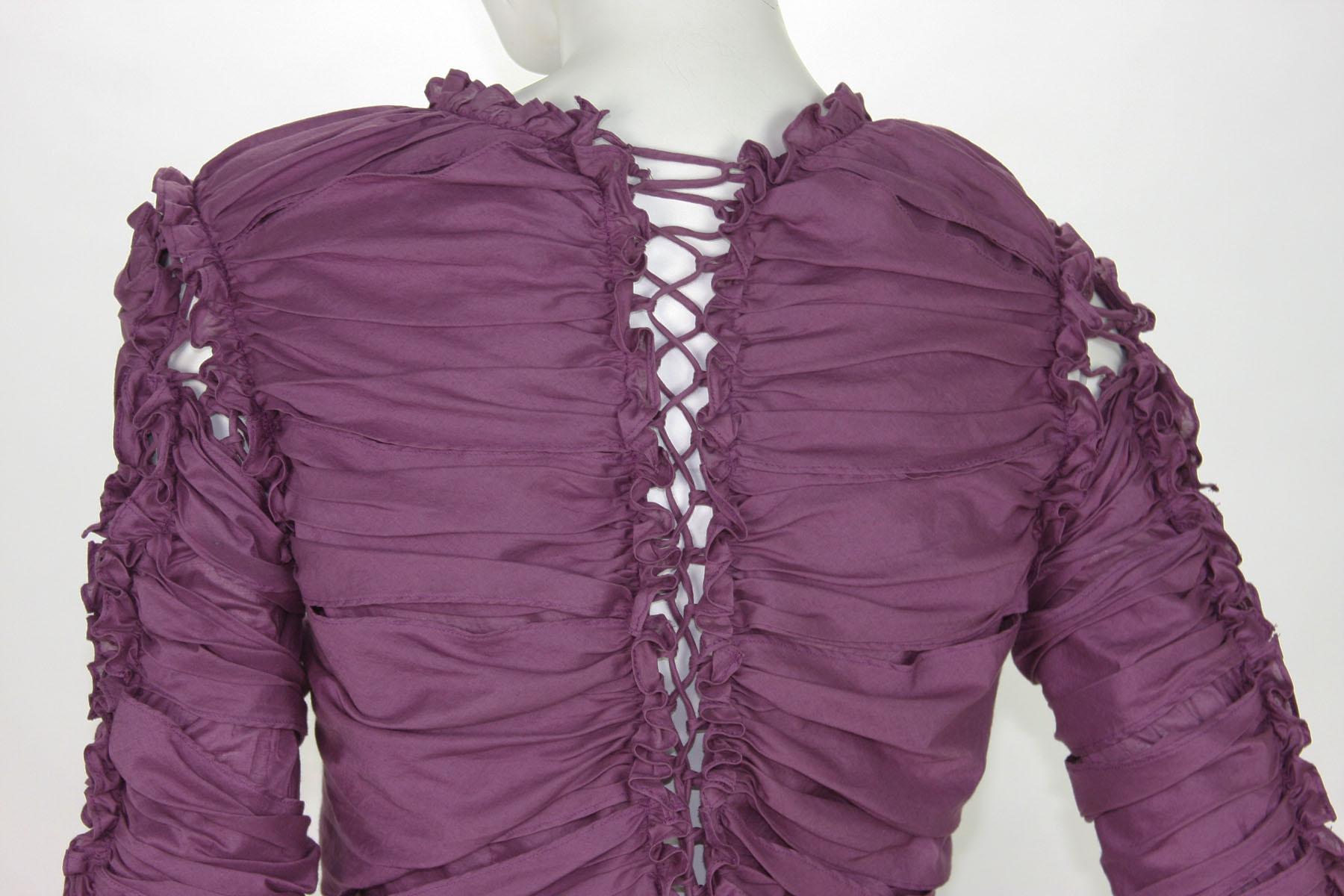 TOM FORD for YVES SAINT LAURENT F/W 2001 Plum Lace-Up Top Blouse Fr 40 - US 6/8 4