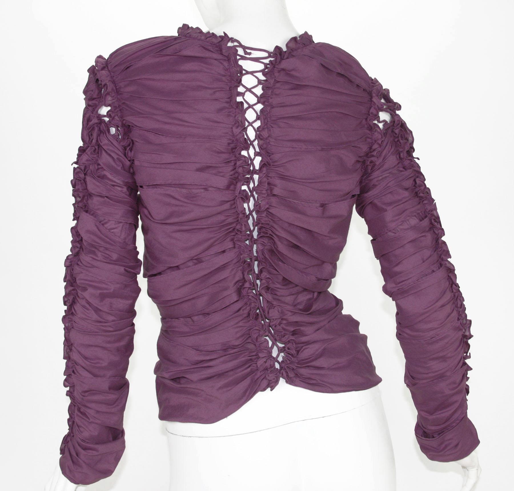 TOM FORD for YVES SAINT LAURENT F/W 2001 Plum Lace-Up Top Blouse Fr 40 - US 6/8 In Excellent Condition In Montgomery, TX