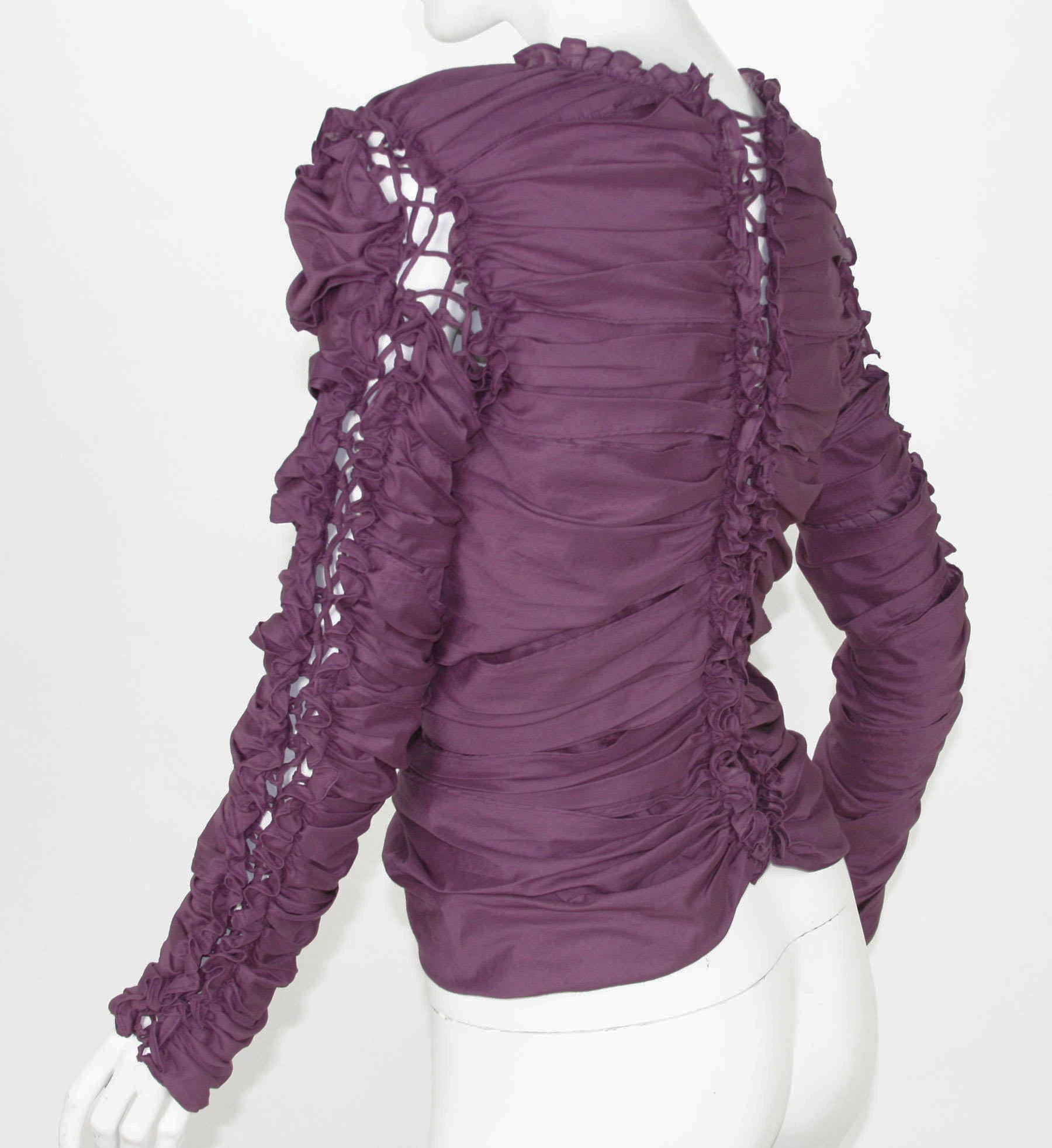 Women's TOM FORD for YVES SAINT LAURENT F/W 2001 Plum Lace-Up Top Blouse Fr 40 - US 6/8