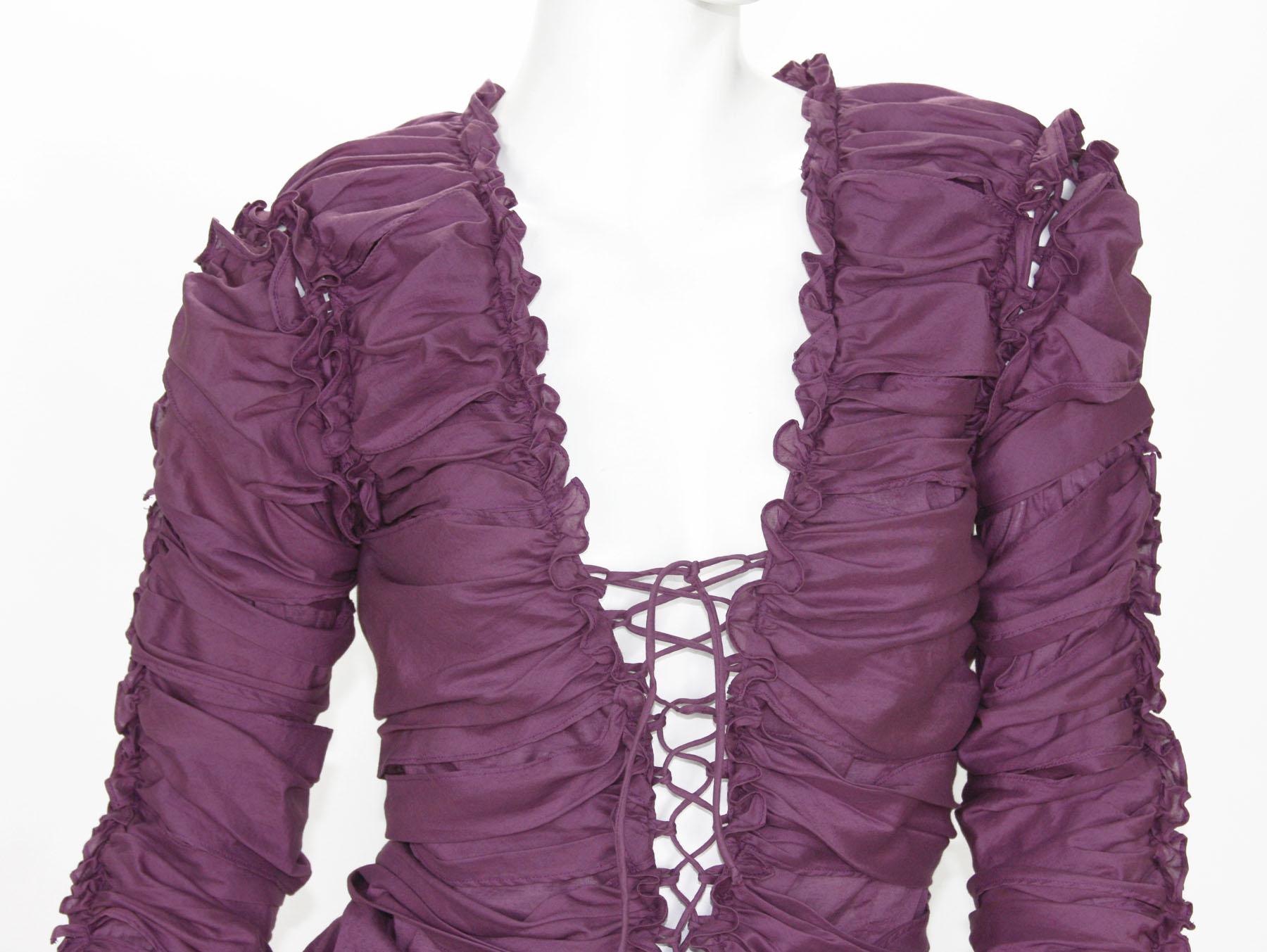 TOM FORD for YVES SAINT LAURENT F/W 2001 Plum Lace-Up Top Blouse Fr 40 - US 6/8 1