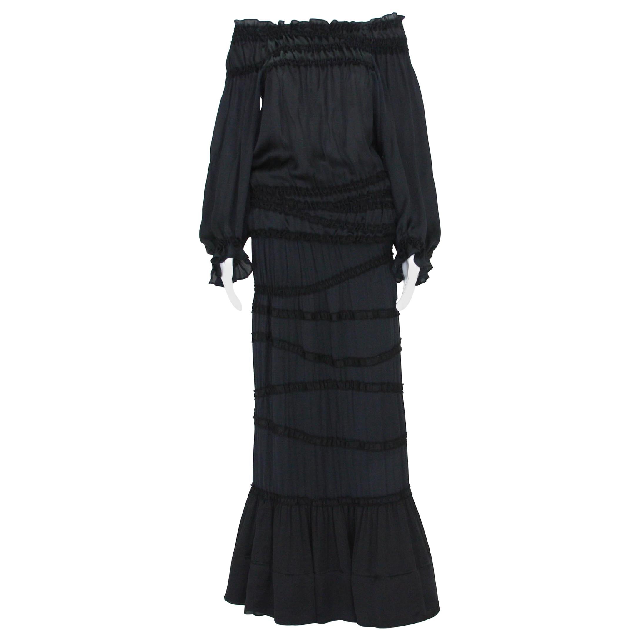 Tom Ford for Yves Saint Laurent F/W 2001 Runway Black Silk Maxi Skirt Suit 