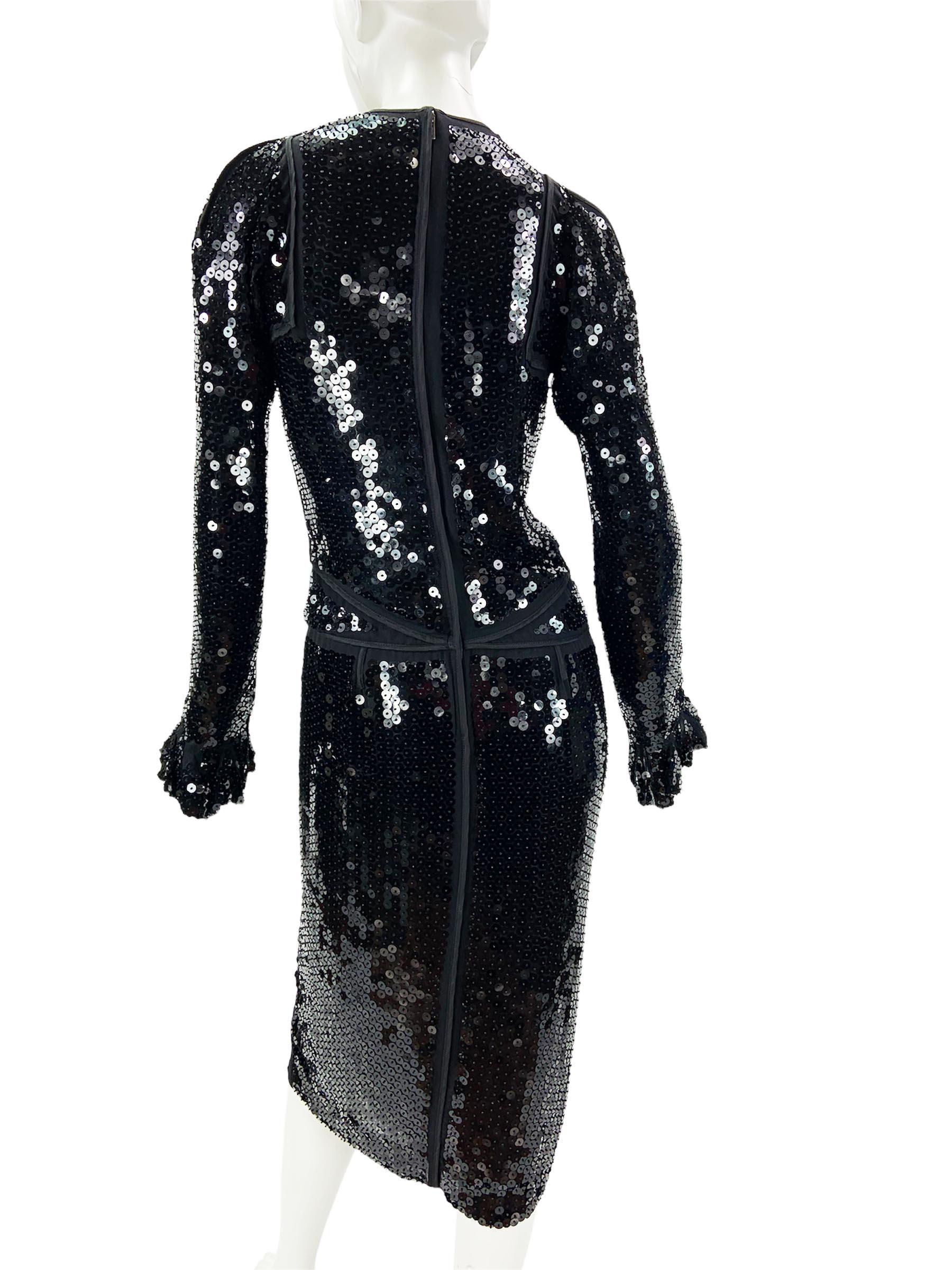 Tom Ford for Yves Saint Laurent F/W 2002 Black Sequin Embellished Dress Fr. 38 In Excellent Condition For Sale In Montgomery, TX