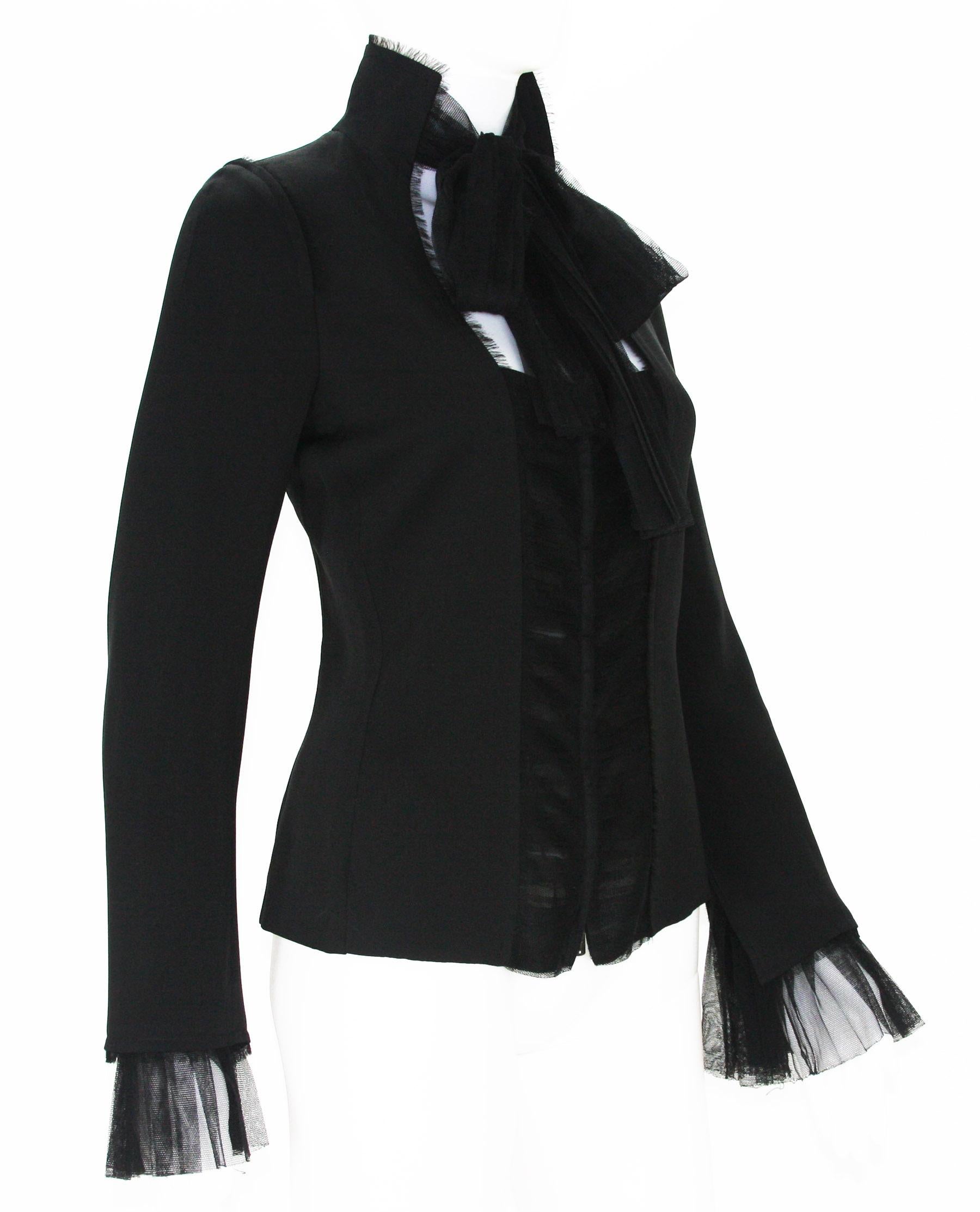 Tom Ford for Yves Saint Laurent Black Silk Plisse Tulle Jacket Blazer
F/W 2002 Collection
Designer sizes available - Fr. 36 and 38 ( US 4 and 6)
Classy and Romantic - Very French!!!
100% Silk, Plisse Tulle Inserts on the Front and Sleeves, Front Zip