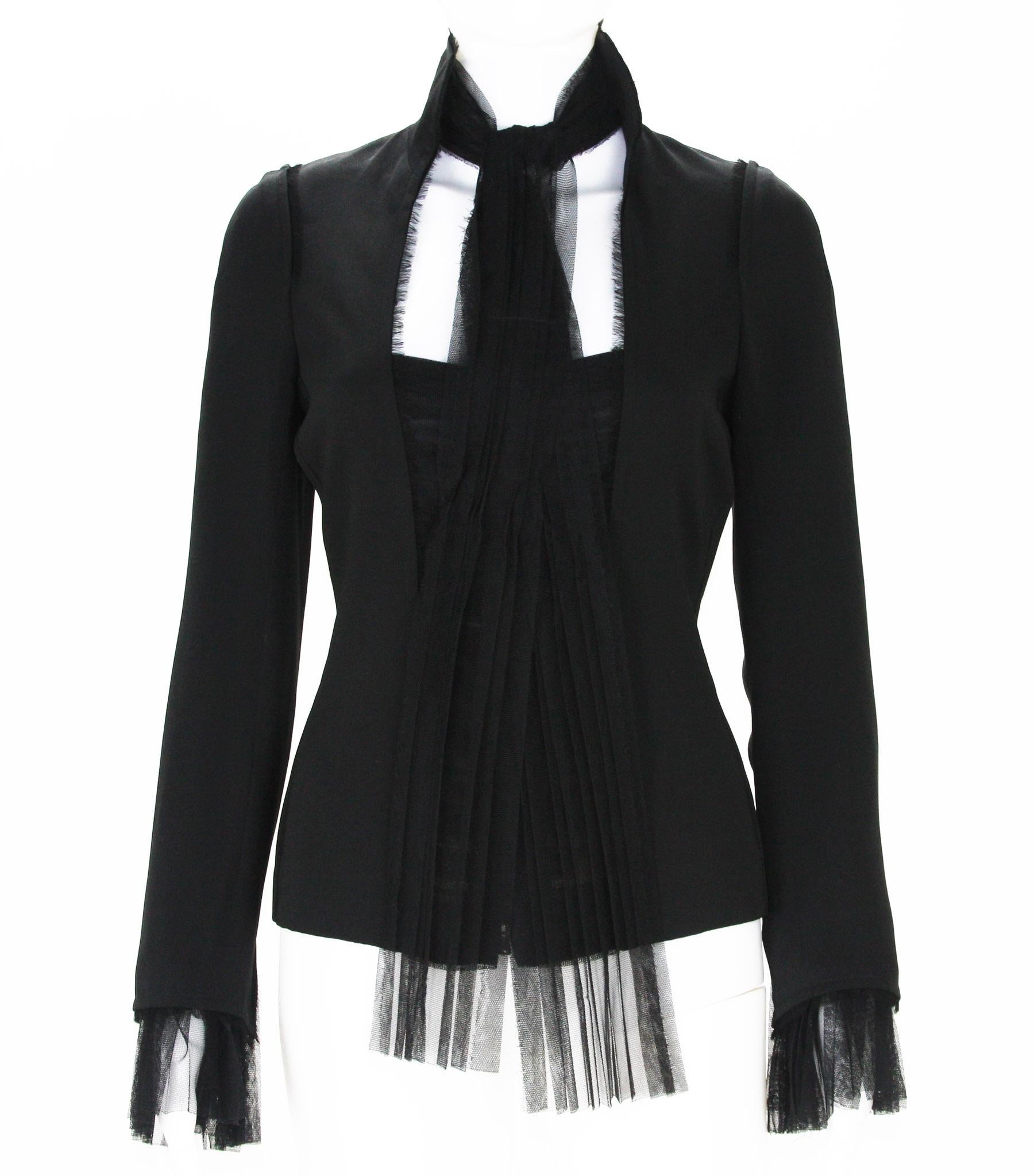 Tom Ford pour Yves Saint Laurent - Blazer en tulle de soie noir, taille FR 36, automne-hiver 2002 Pour femmes en vente