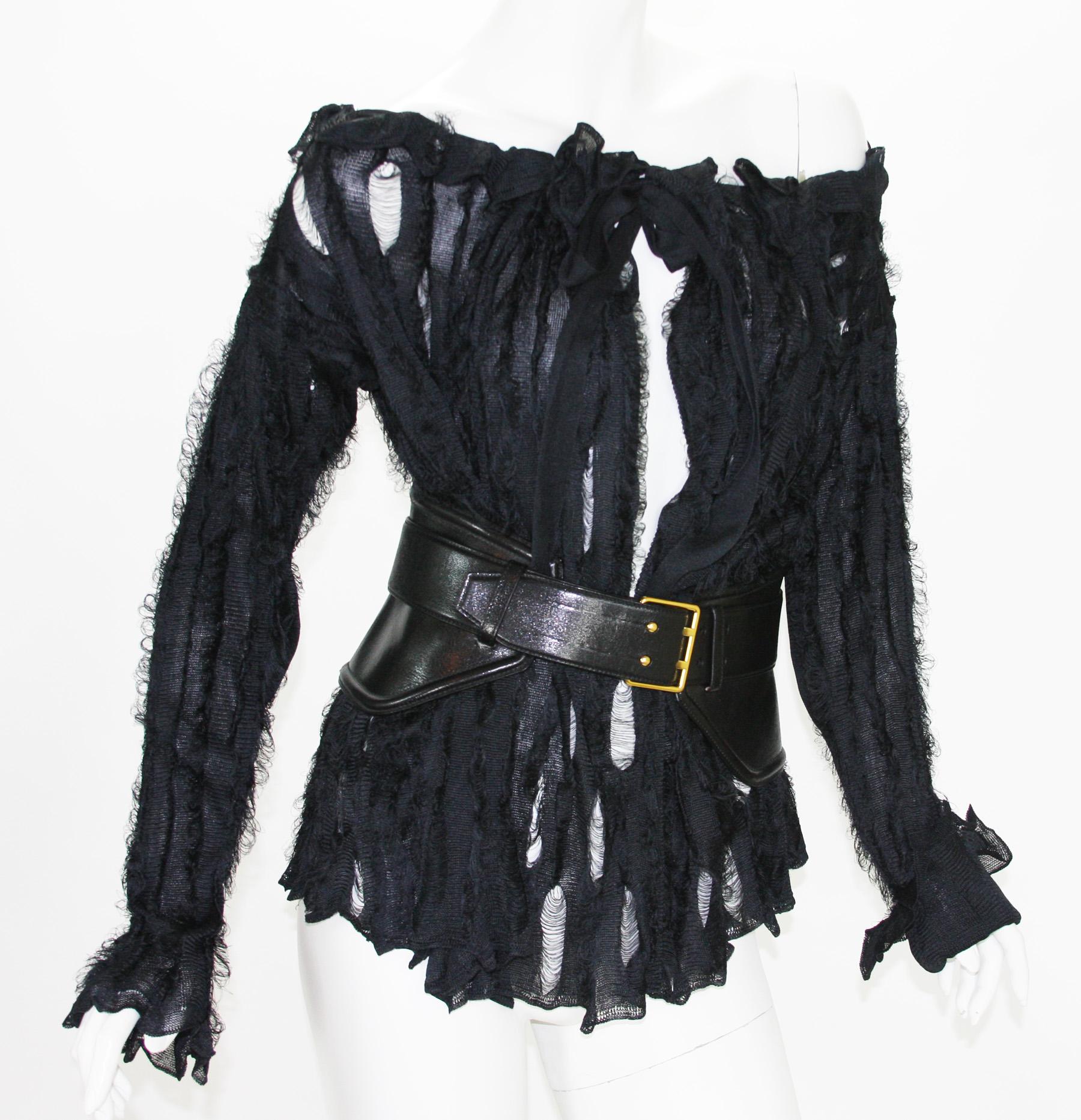 Tom Ford for Yves Saint Laurent F/W 2002 Top Blouse with Tom Ford Peplum Belt M In Excellent Condition For Sale In Montgomery, TX