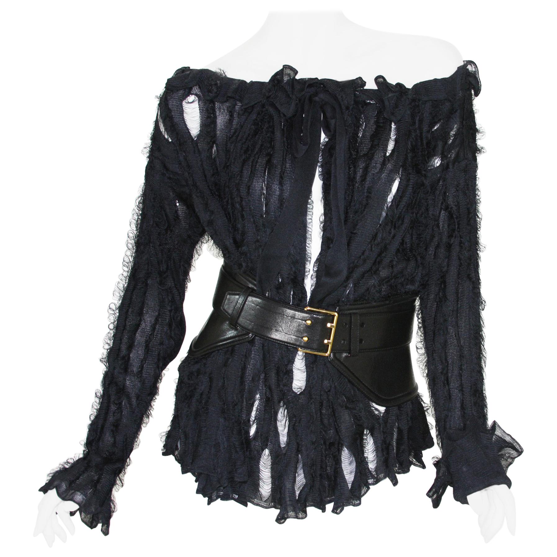 Tom Ford for Yves Saint Laurent F/W 2002 Top Blouse with Tom Ford Peplum Belt M For Sale