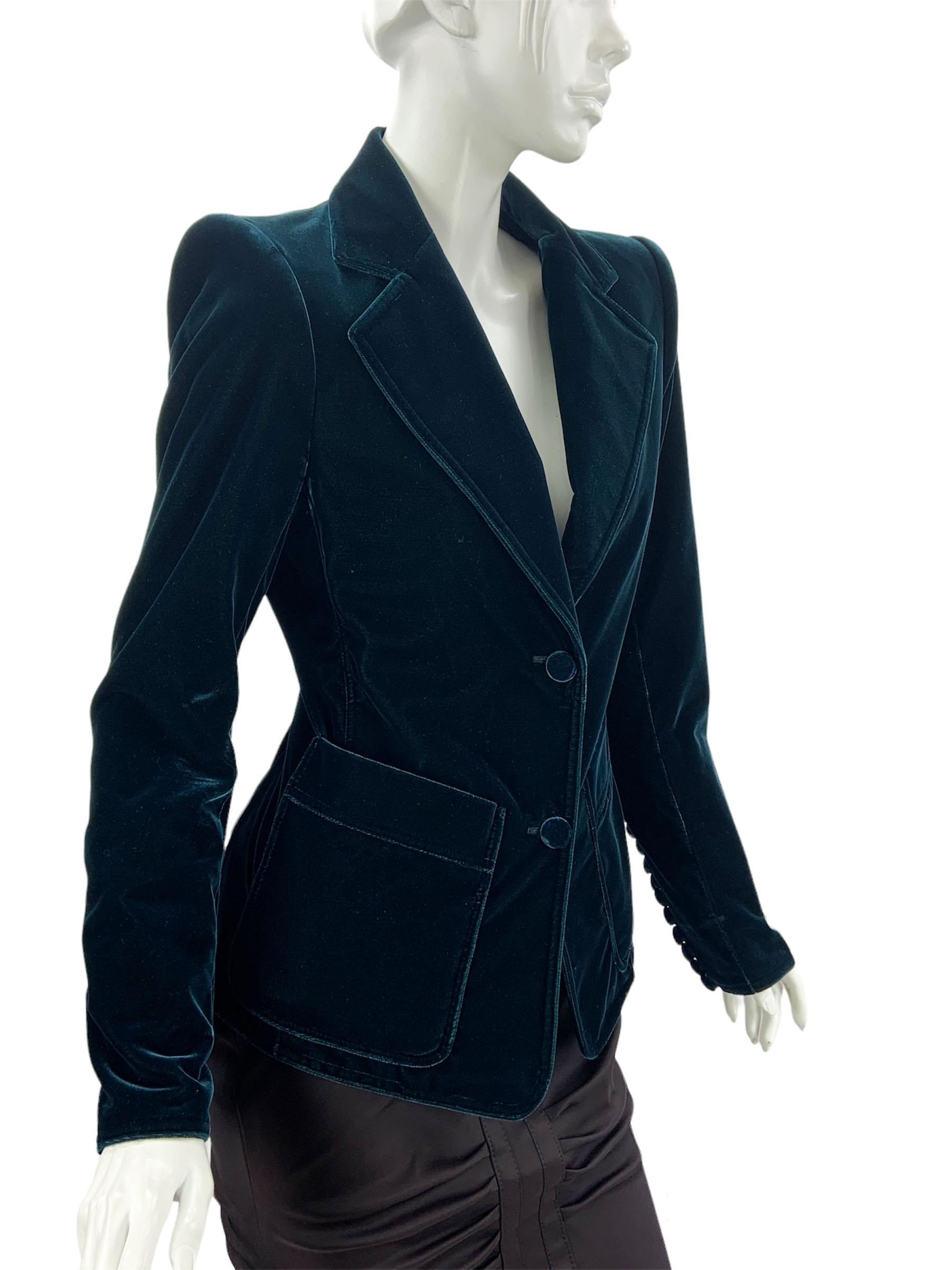 Tom Ford for Yves Saint Laurent F/W 2003 Green Velvet Bow Blazer Jacket  Fr. 38  5