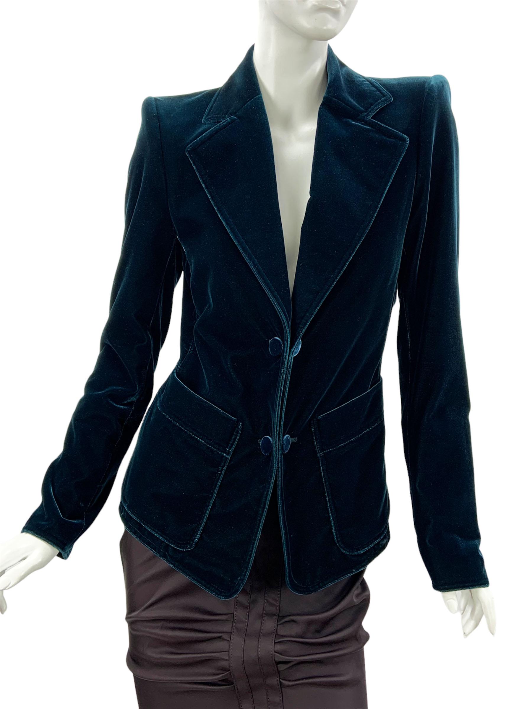 Tom Ford for Yves Saint Laurent F/W 2003 Green Velvet Bow Blazer Jacket  Fr. 38  In New Condition In Montgomery, TX