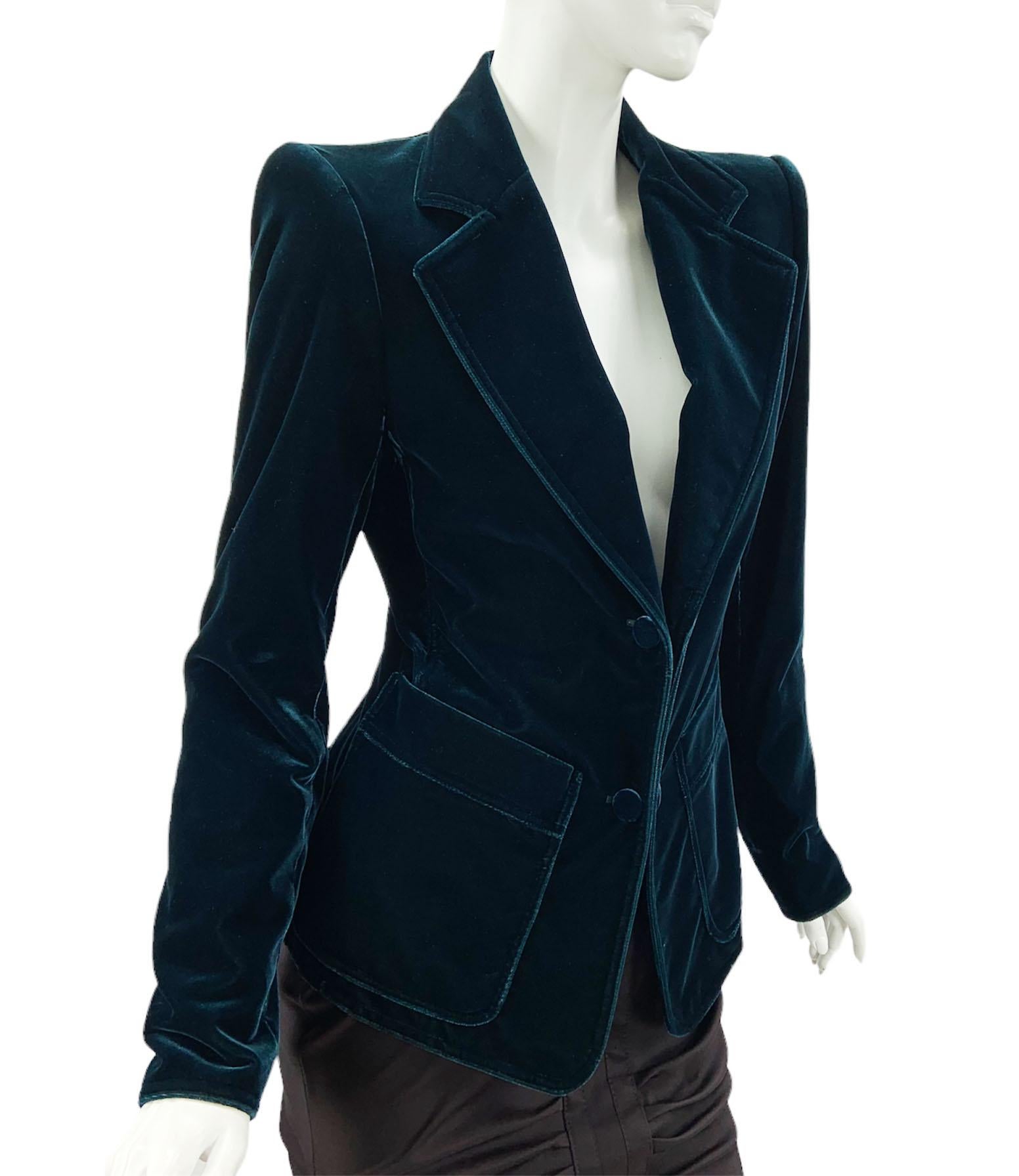 Tom Ford for Yves Saint Laurent F/W 2003 Green Velvet Bow Blazer Jacket  Fr. 38  3