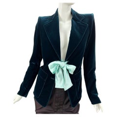 Tom Ford for Yves Saint Laurent F/W 2003 Green Velvet Bow Blazer Jacket  Fr. 38