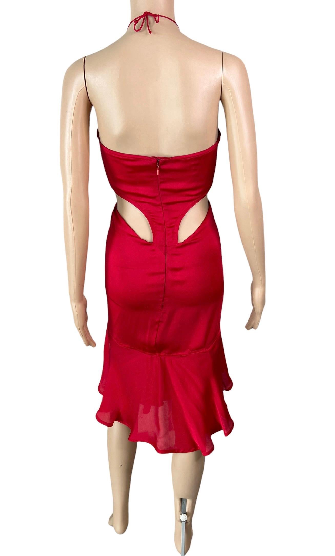 Women's Tom Ford for Yves Saint Laurent  F/W 2003 Runway Ruffled Cutout Bra Red Dress  For Sale