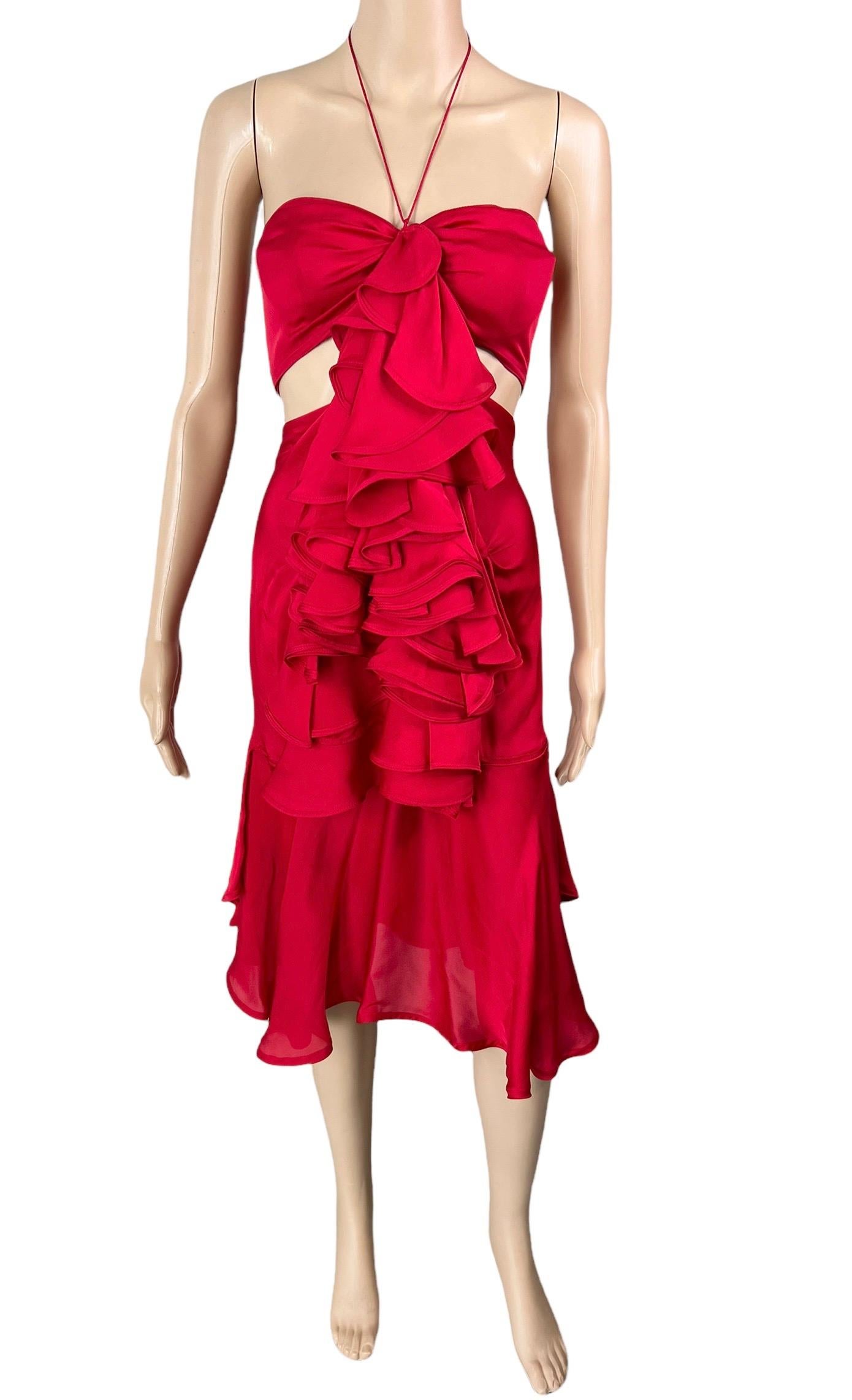 Tom Ford for Yves Saint Laurent  F/W 2003 Runway Ruffled Cutout Bra Red Dress  For Sale 1