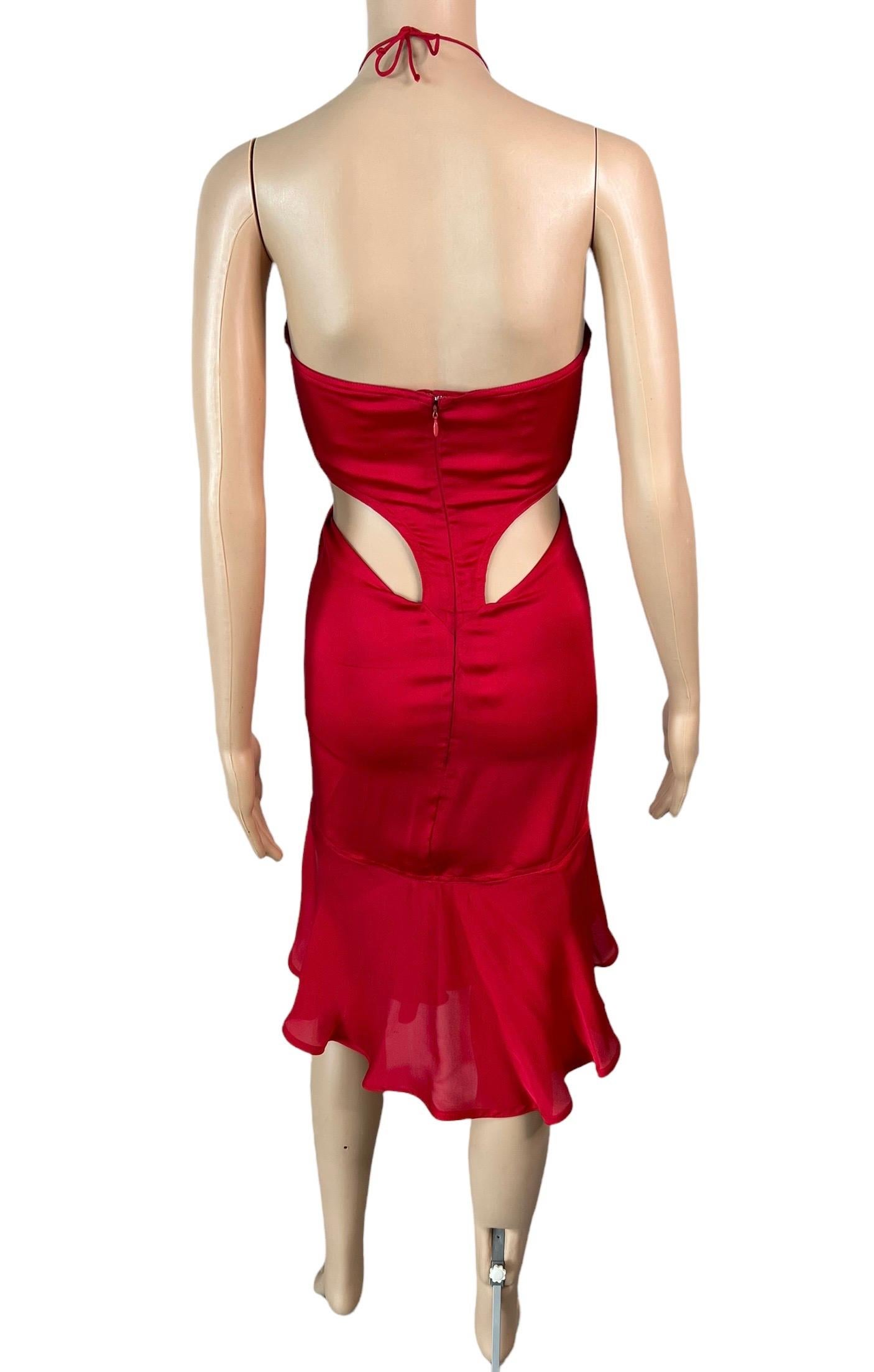 Tom Ford for Yves Saint Laurent  Pasarela F/W 2003 Sujetador Recortado con Volantes Vestido Rojo 2