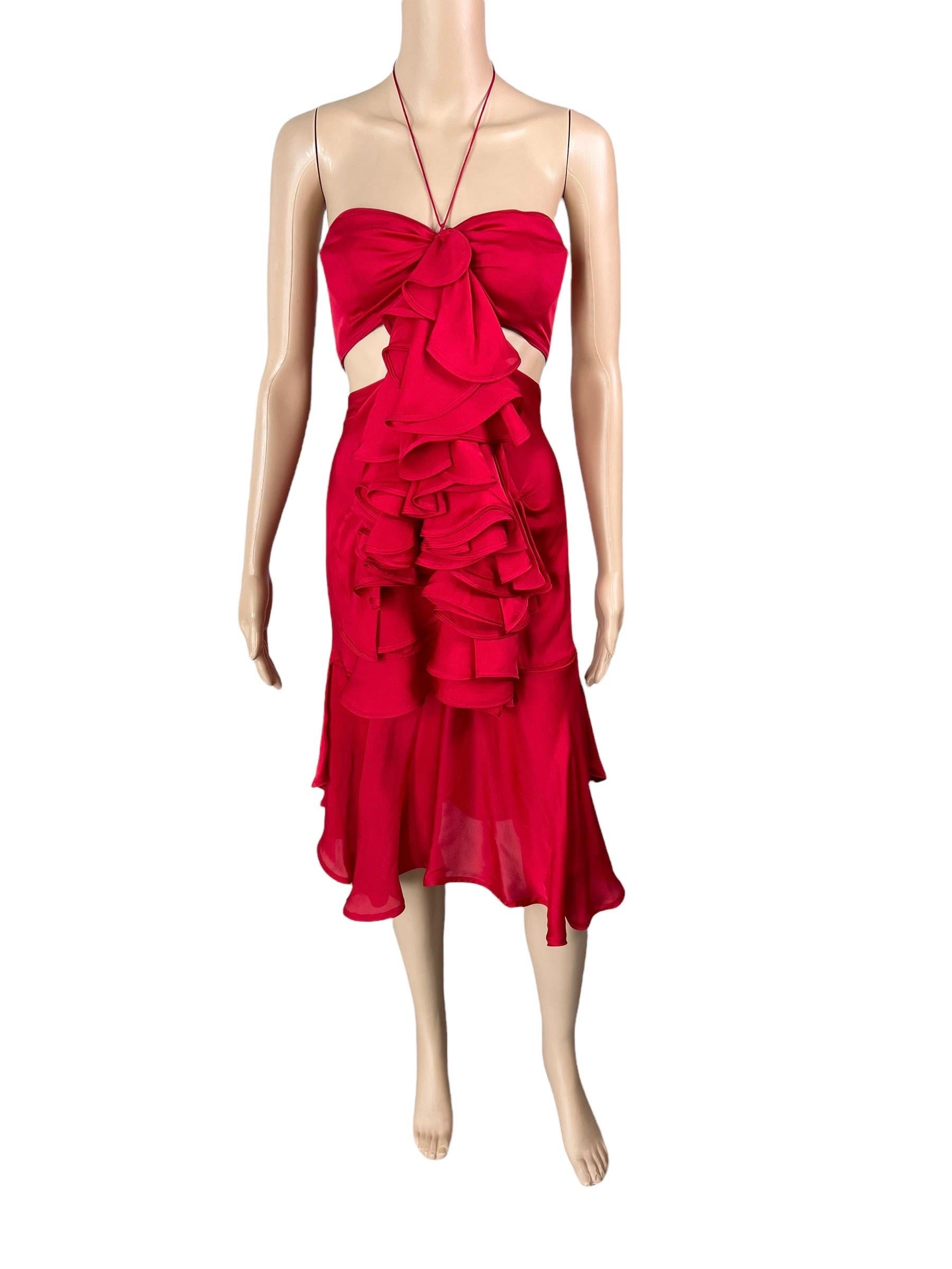 Tom Ford for Yves Saint Laurent  F/W 2003 Runway Ruffled Cutout Bra Red Dress  For Sale 3