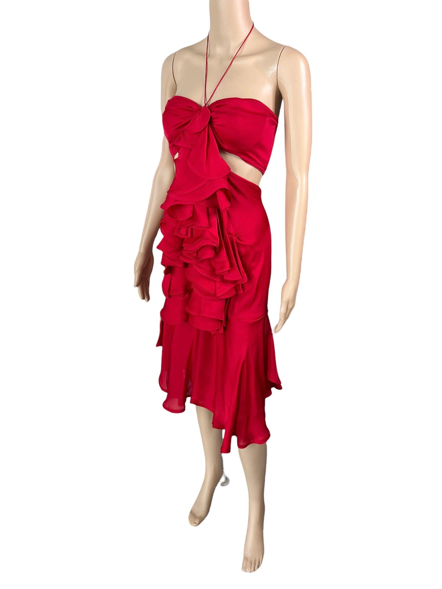 Tom Ford for Yves Saint Laurent  F/W 2003 Runway Ruffled Cutout Bra Red Dress  For Sale 4