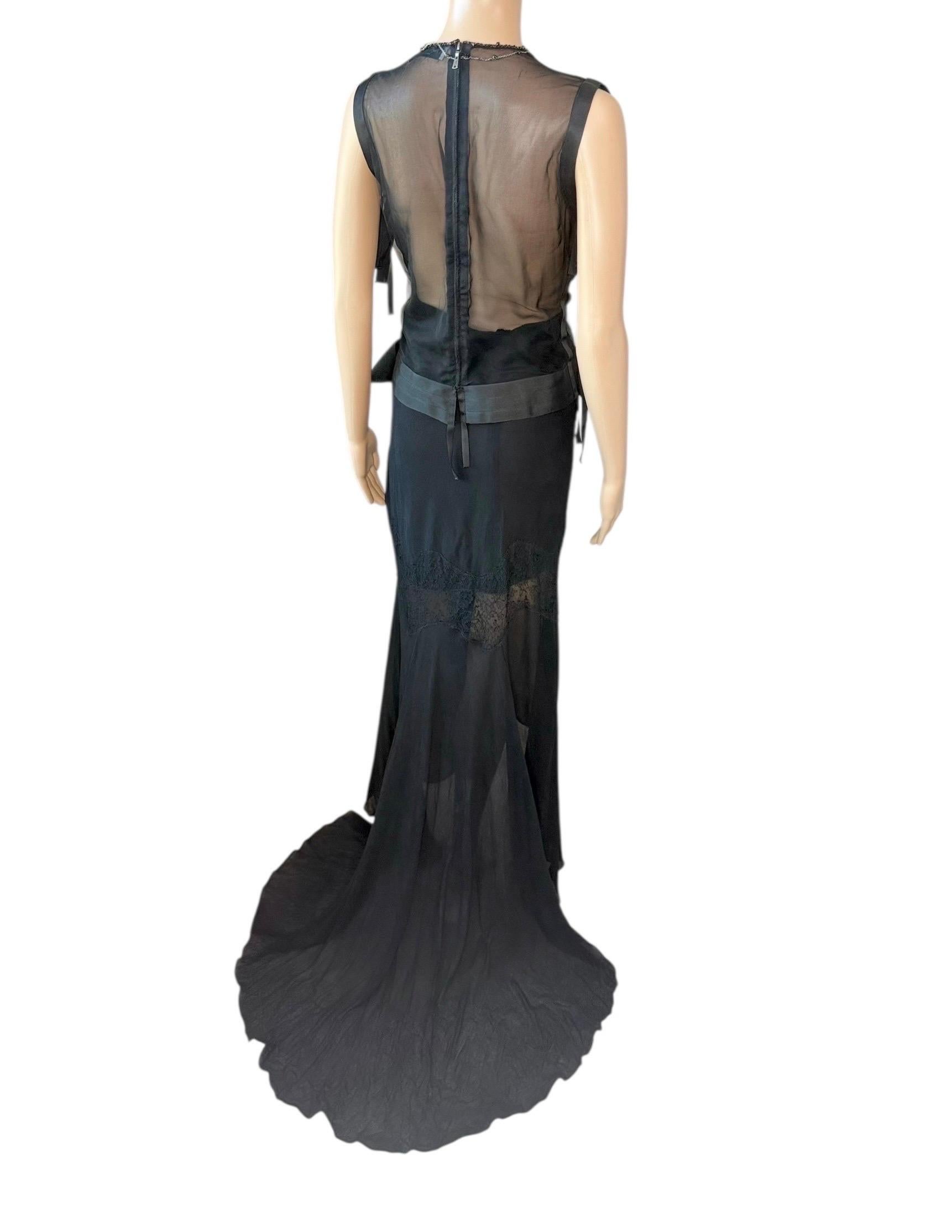 Tom Ford for Yves Saint Laurent F/W 2003 Runway Sheer Bra Top& Skirt 2 Piece Set in vendita 5