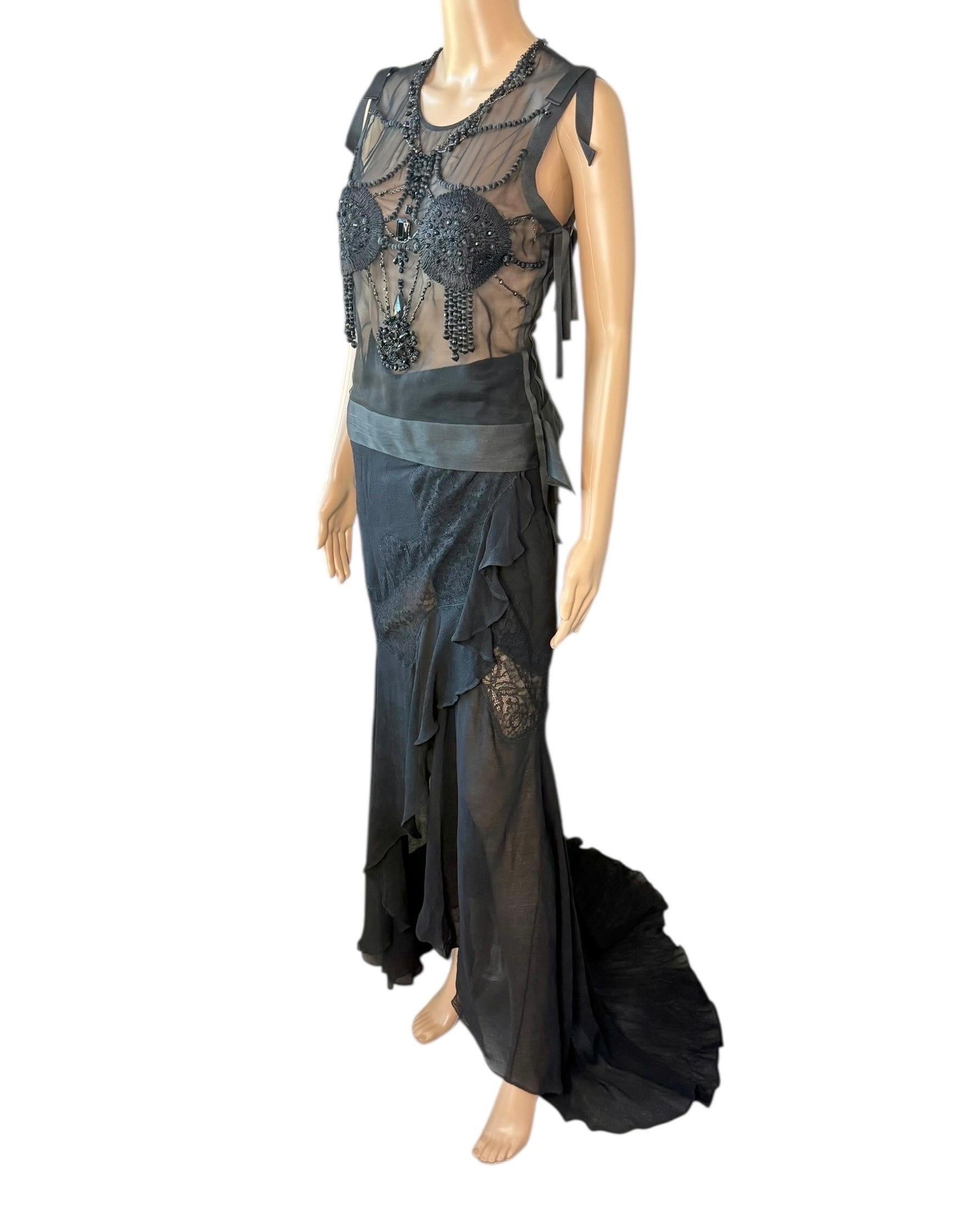 Tom Ford for Yves Saint Laurent F/W 2003 Runway Sheer Bra Top& Skirt 2 Piece Set in vendita 6