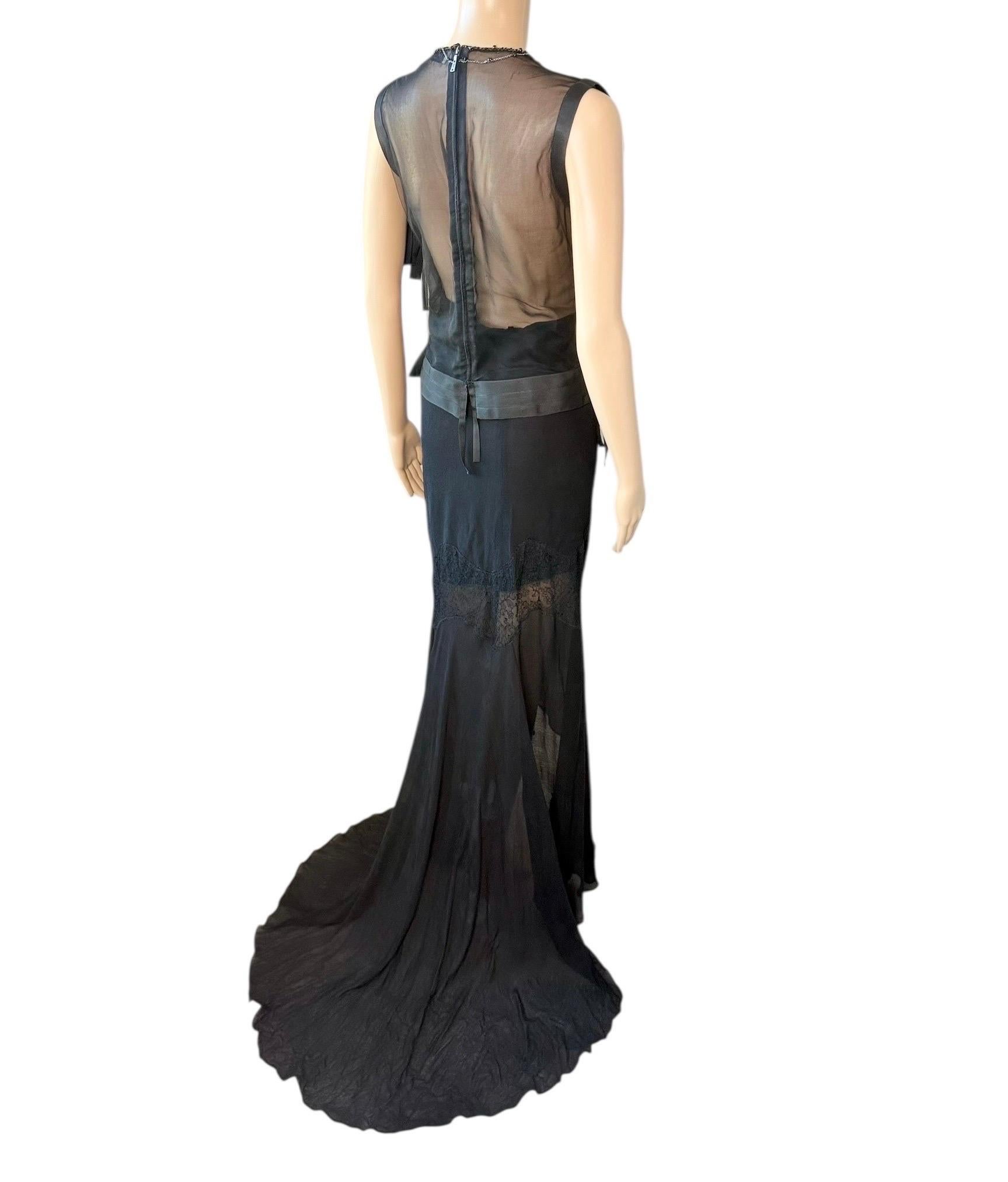 Tom Ford for Yves Saint Laurent F/W 2003 Runway Sheer Bra Top& Skirt 2 Piece Set in vendita 7