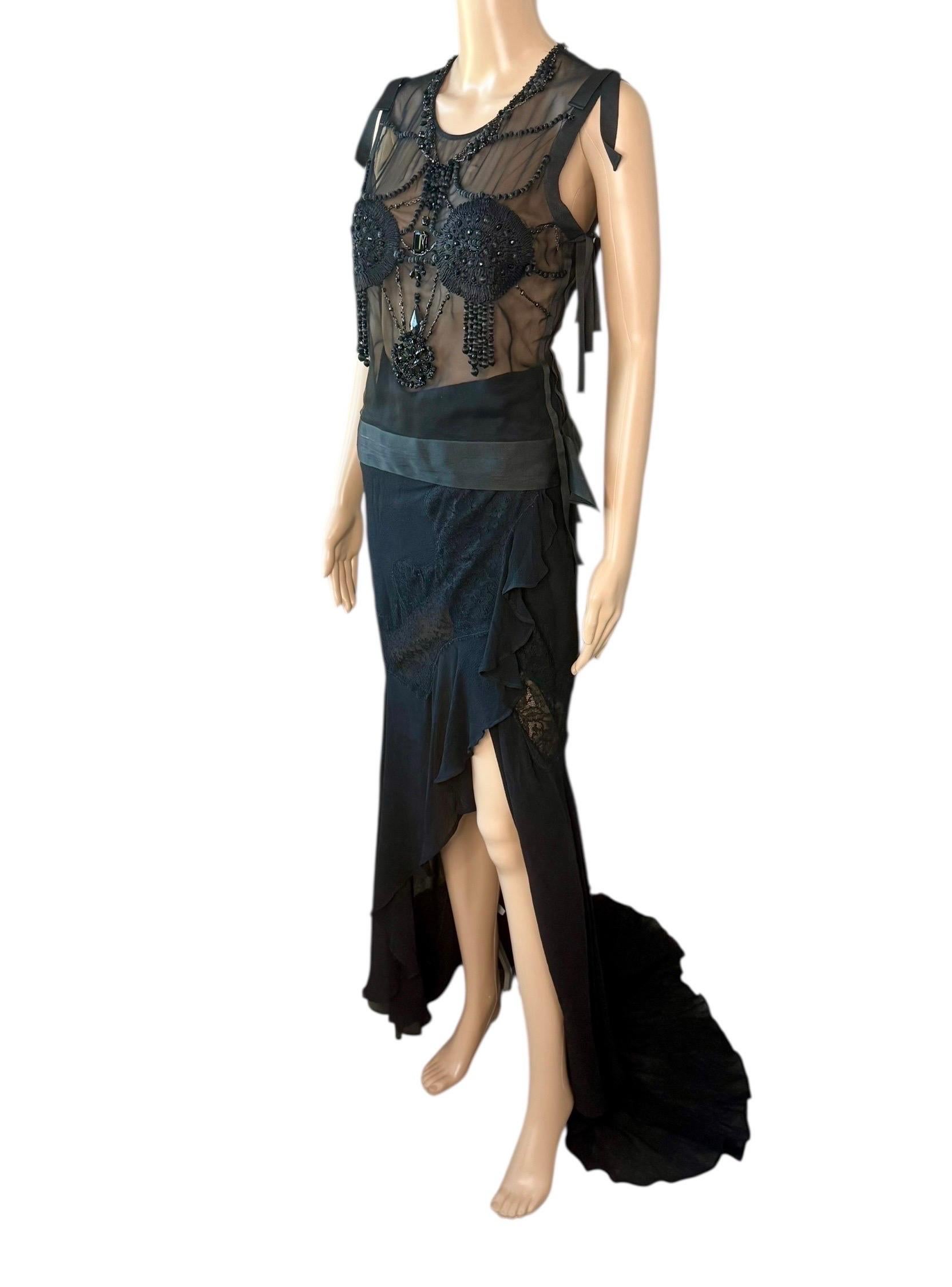 Tom Ford for Yves Saint Laurent F/W 2003 Runway Sheer Bra Top& Skirt 2 Piece Set in vendita 9