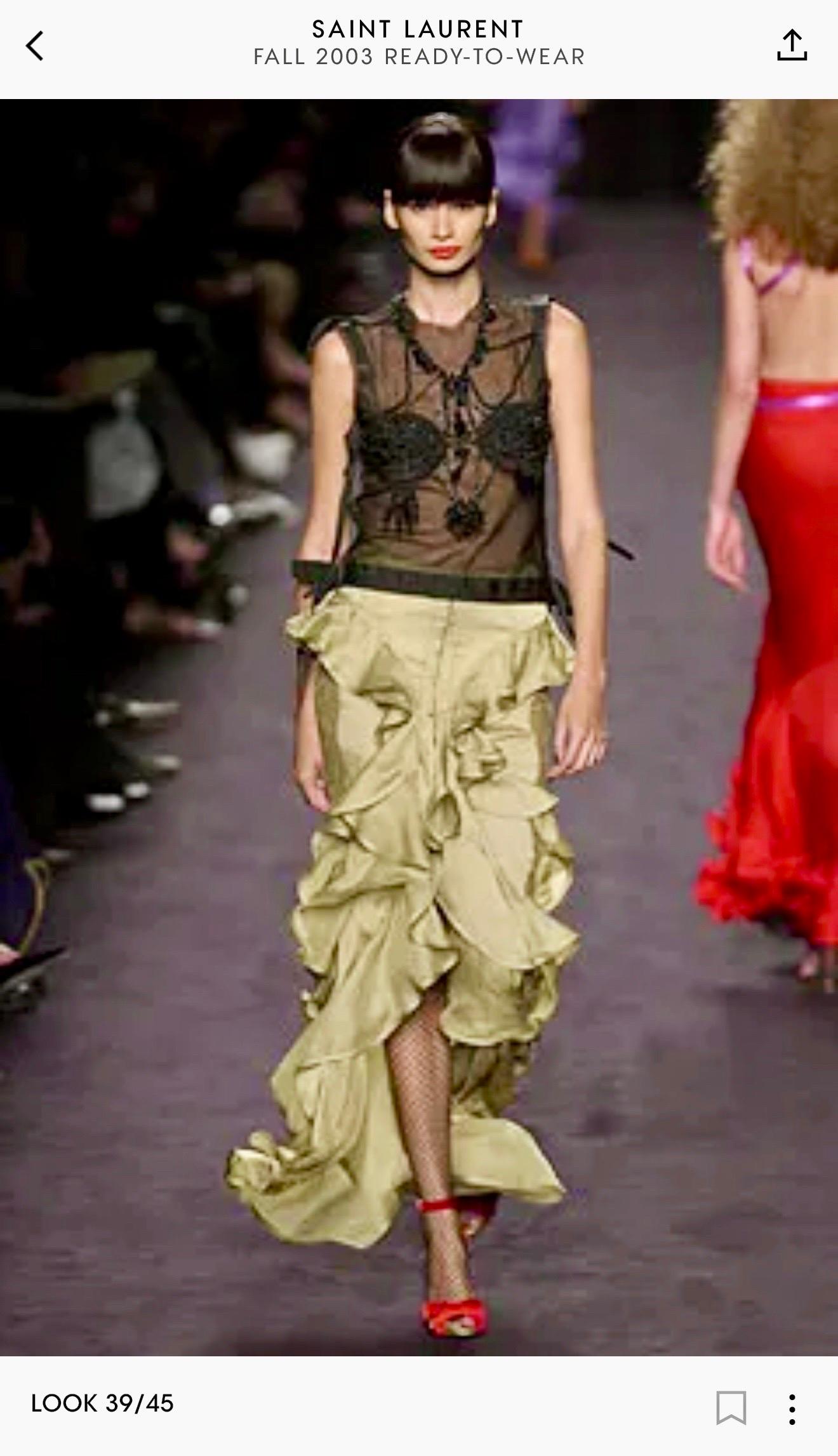 Tom Ford for Yves Saint Laurent F/W 2003 Runway Sheer Bra Top& Skirt 2 Piece Set in vendita 11