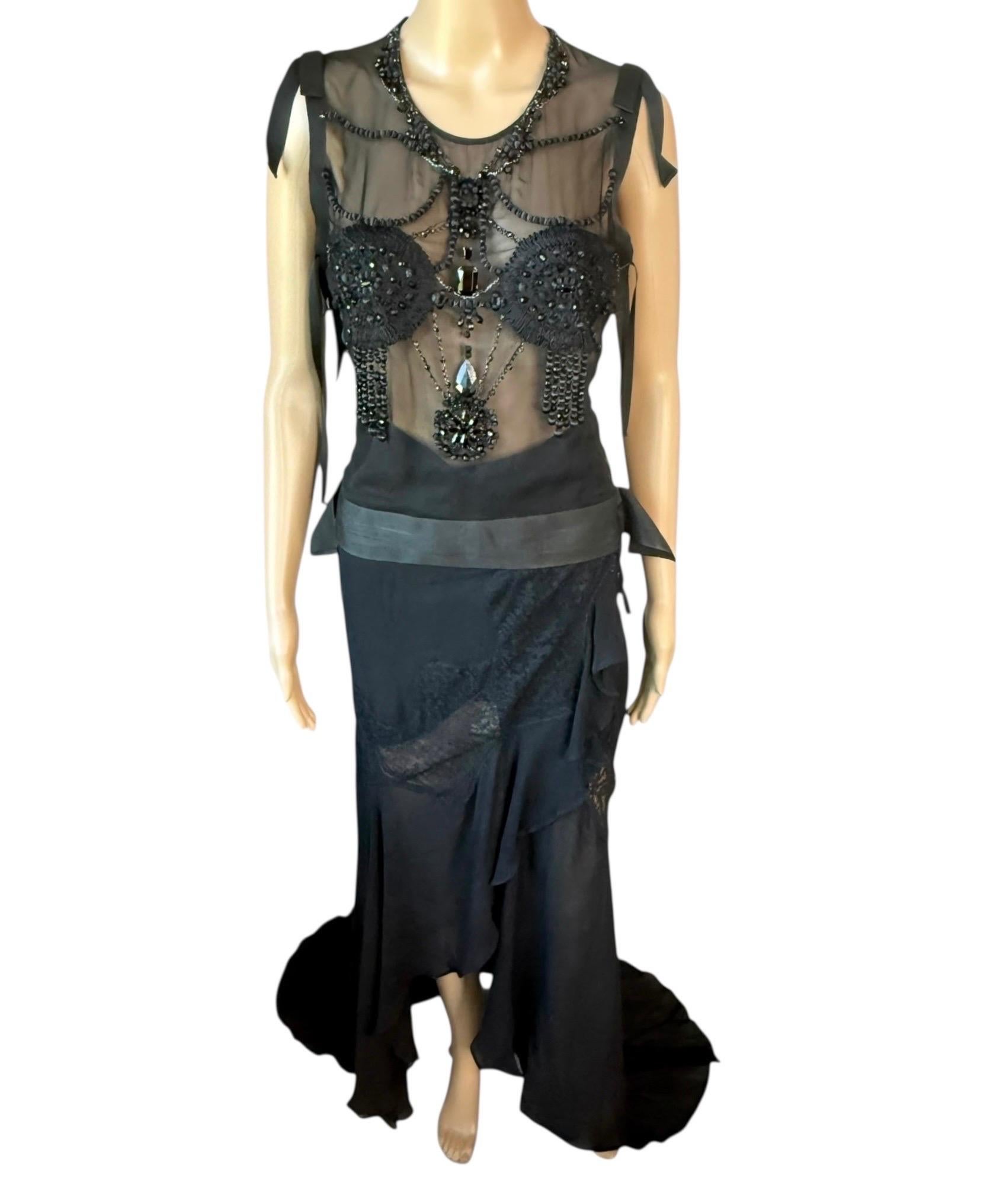 Tom Ford for Yves Saint Laurent F/W 2003 Runway Sheer Bra Top& Skirt 2 Piece Set in vendita 13