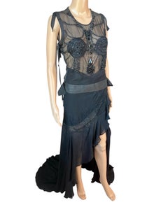 Tom Ford for Yves Saint Laurent F/W 2003 Runway Sheer Bra Top& Skirt 2 Piece Set