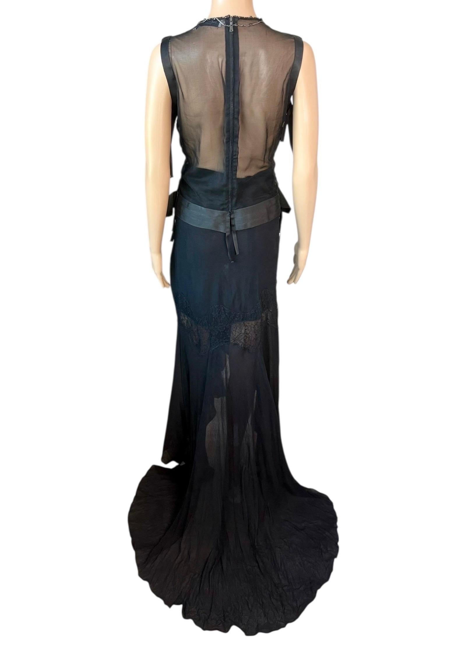 Nero Tom Ford for Yves Saint Laurent F/W 2003 Runway Sheer Bra Top& Skirt 2 Piece Set in vendita