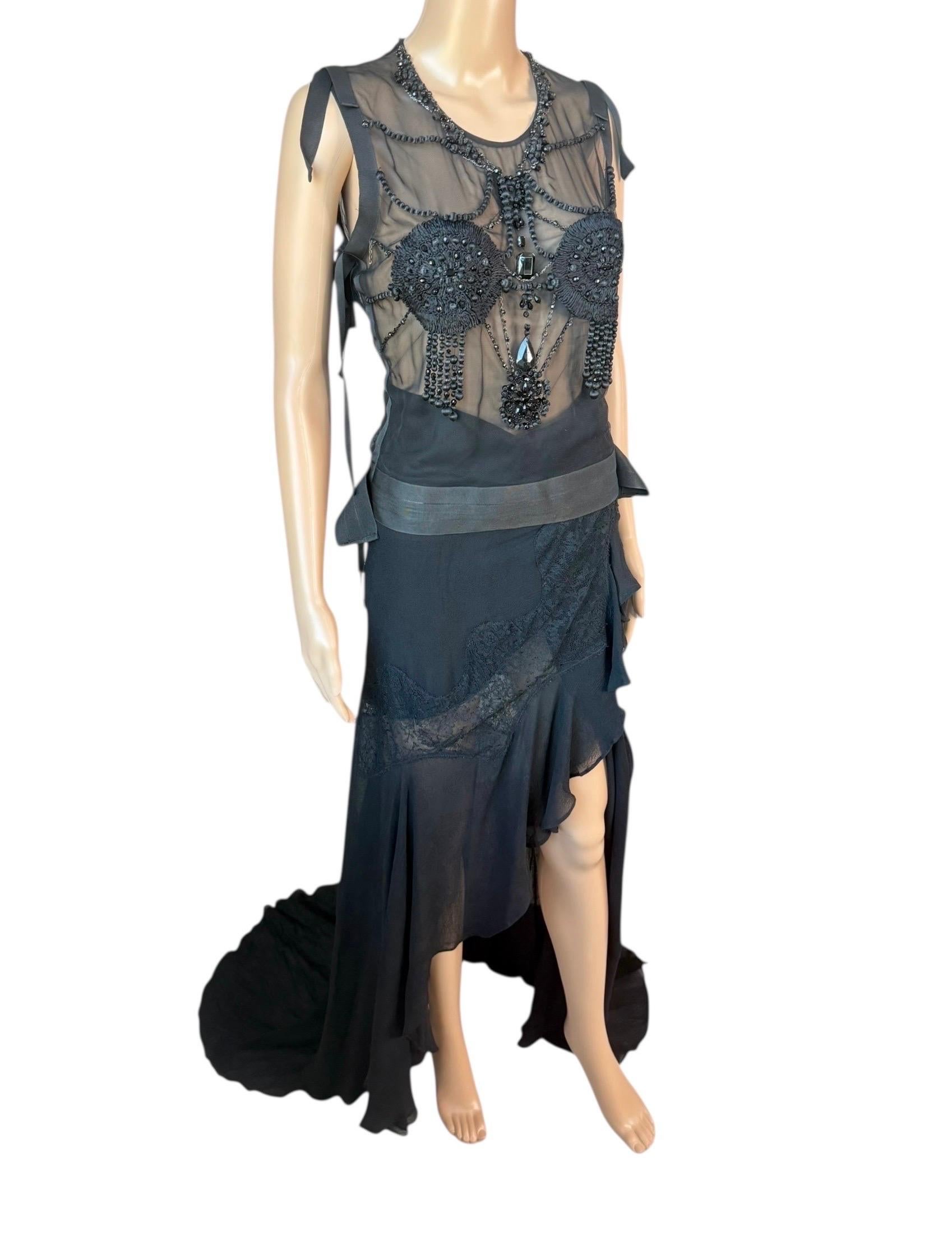 Donna Tom Ford for Yves Saint Laurent F/W 2003 Runway Sheer Bra Top& Skirt 2 Piece Set in vendita