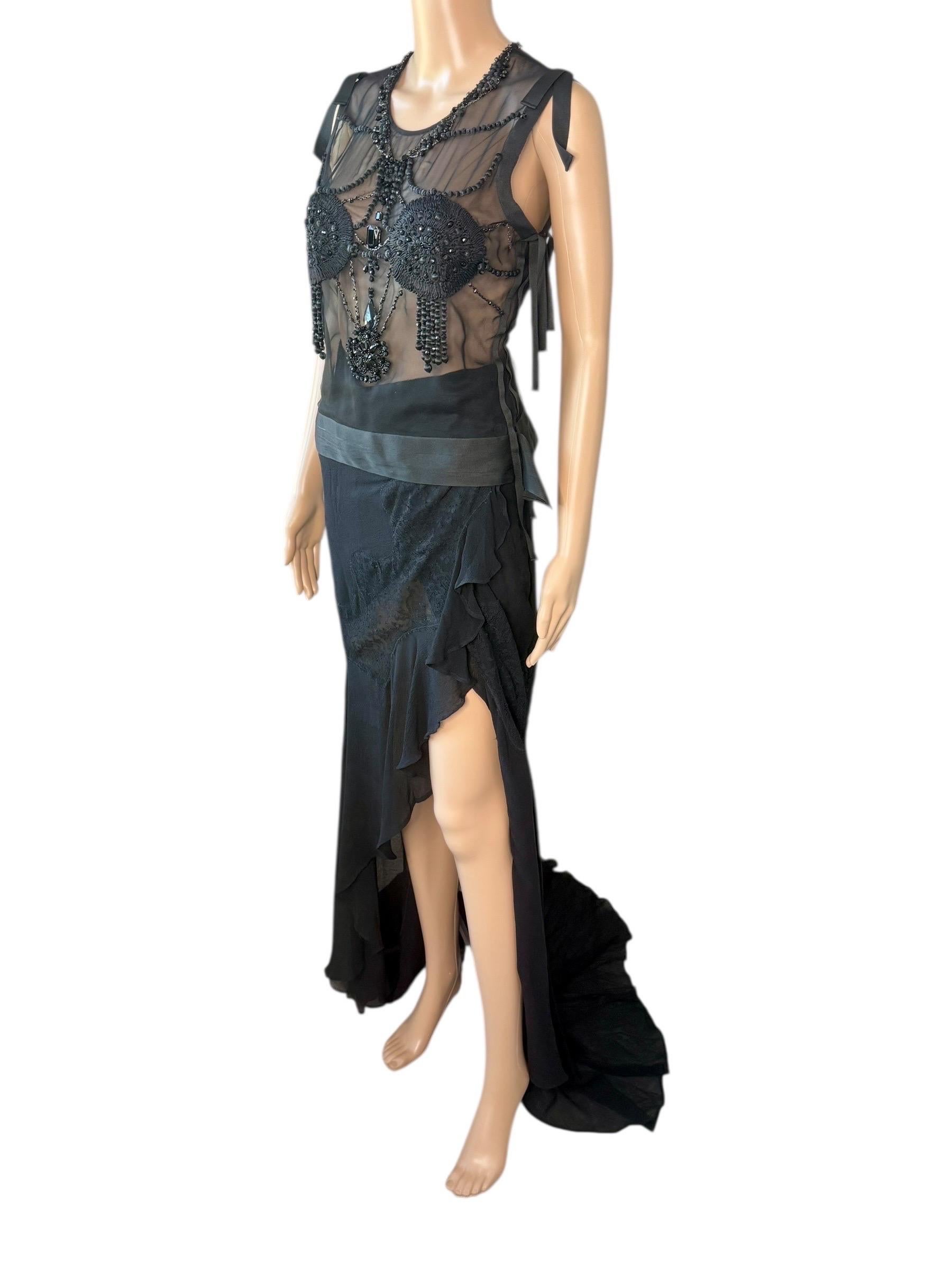 Tom Ford for Yves Saint Laurent F/W 2003 Runway Sheer Bra Top& Skirt 2 Piece Set in vendita 1