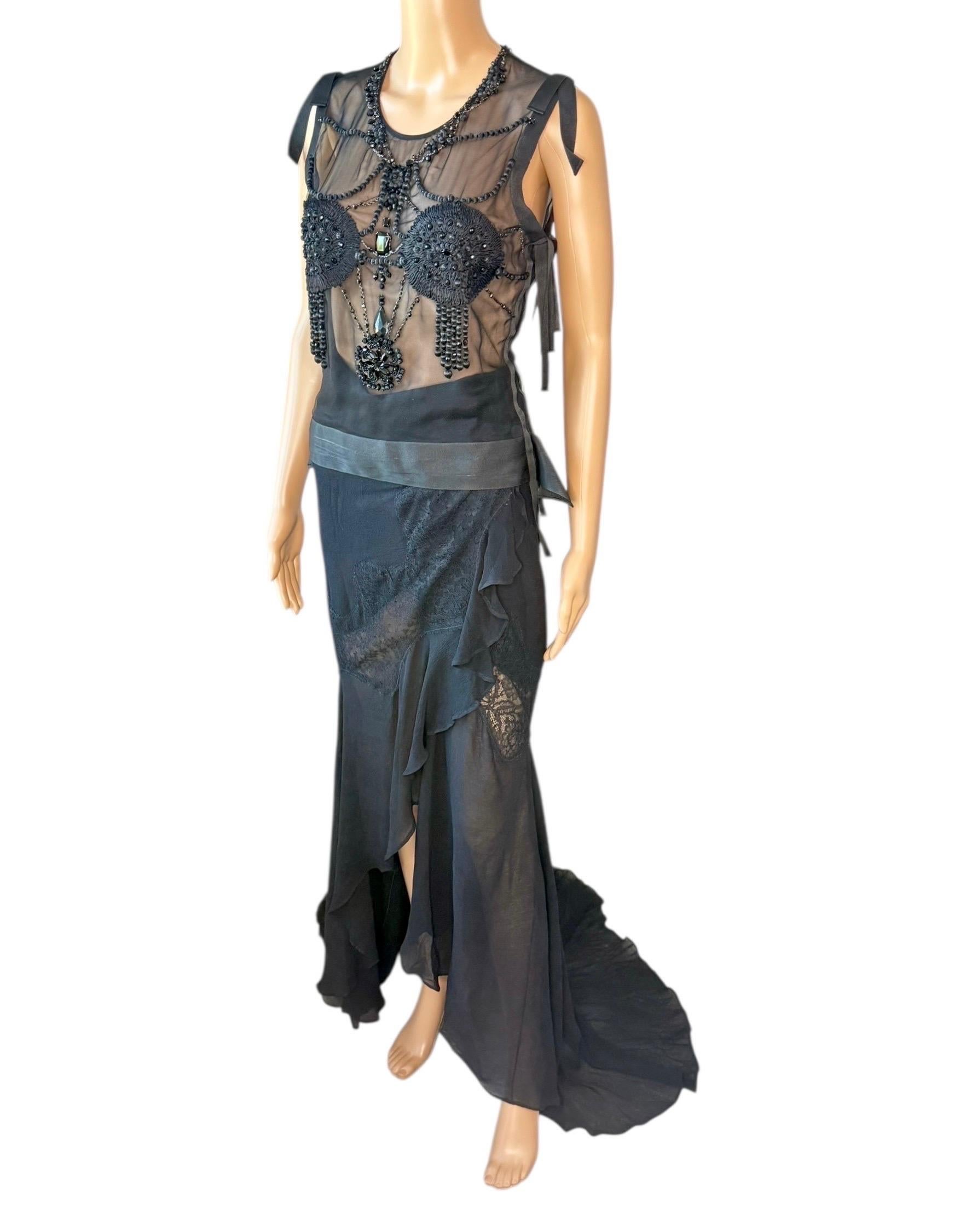 Tom Ford for Yves Saint Laurent F/W 2003 Runway Sheer Bra Top& Skirt 2 Piece Set in vendita 4