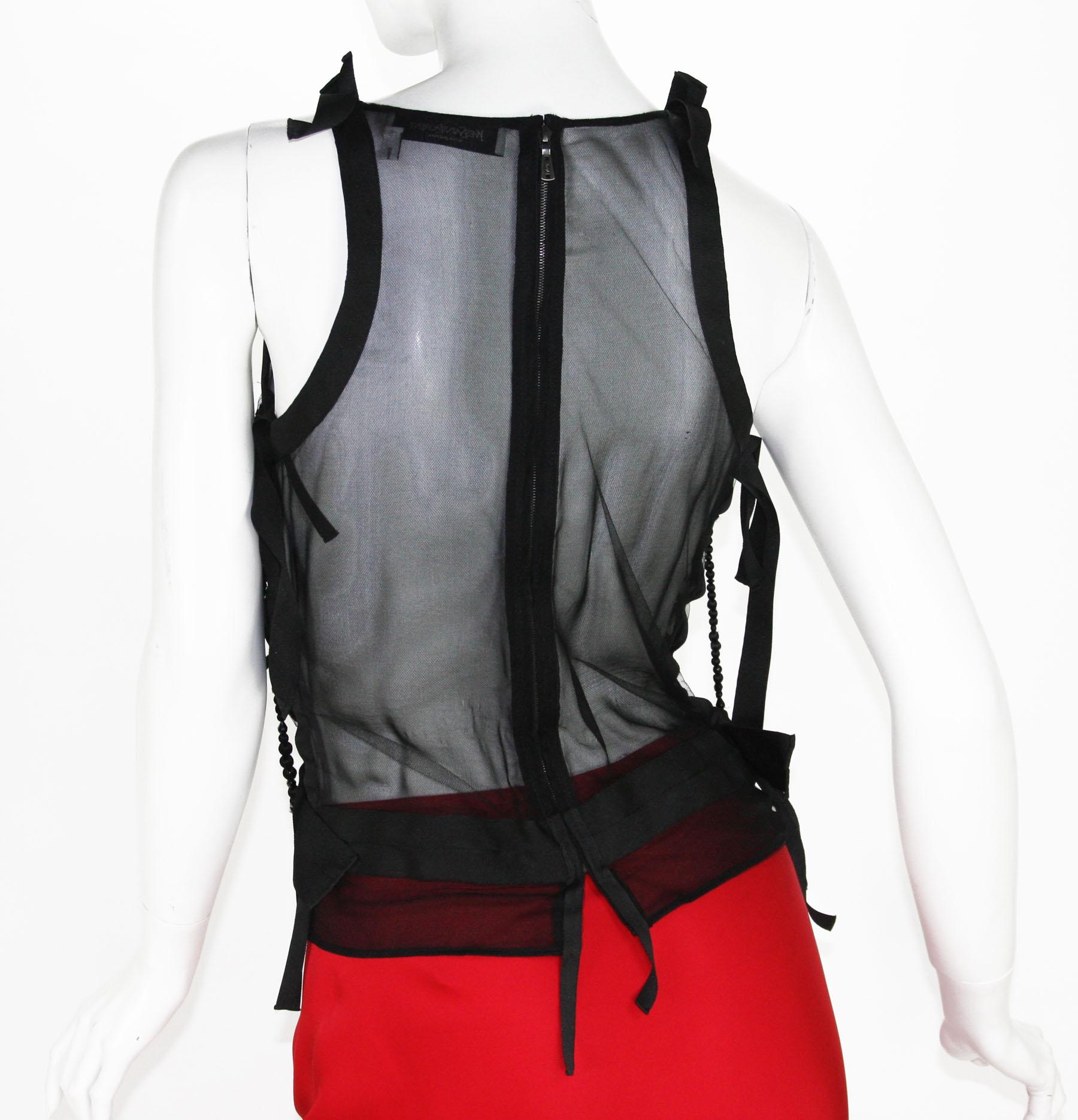 Tom Ford for Yves Saint Laurent F/W 2003 Silk Skirt Beaded Sheer Black Top Set For Sale 8